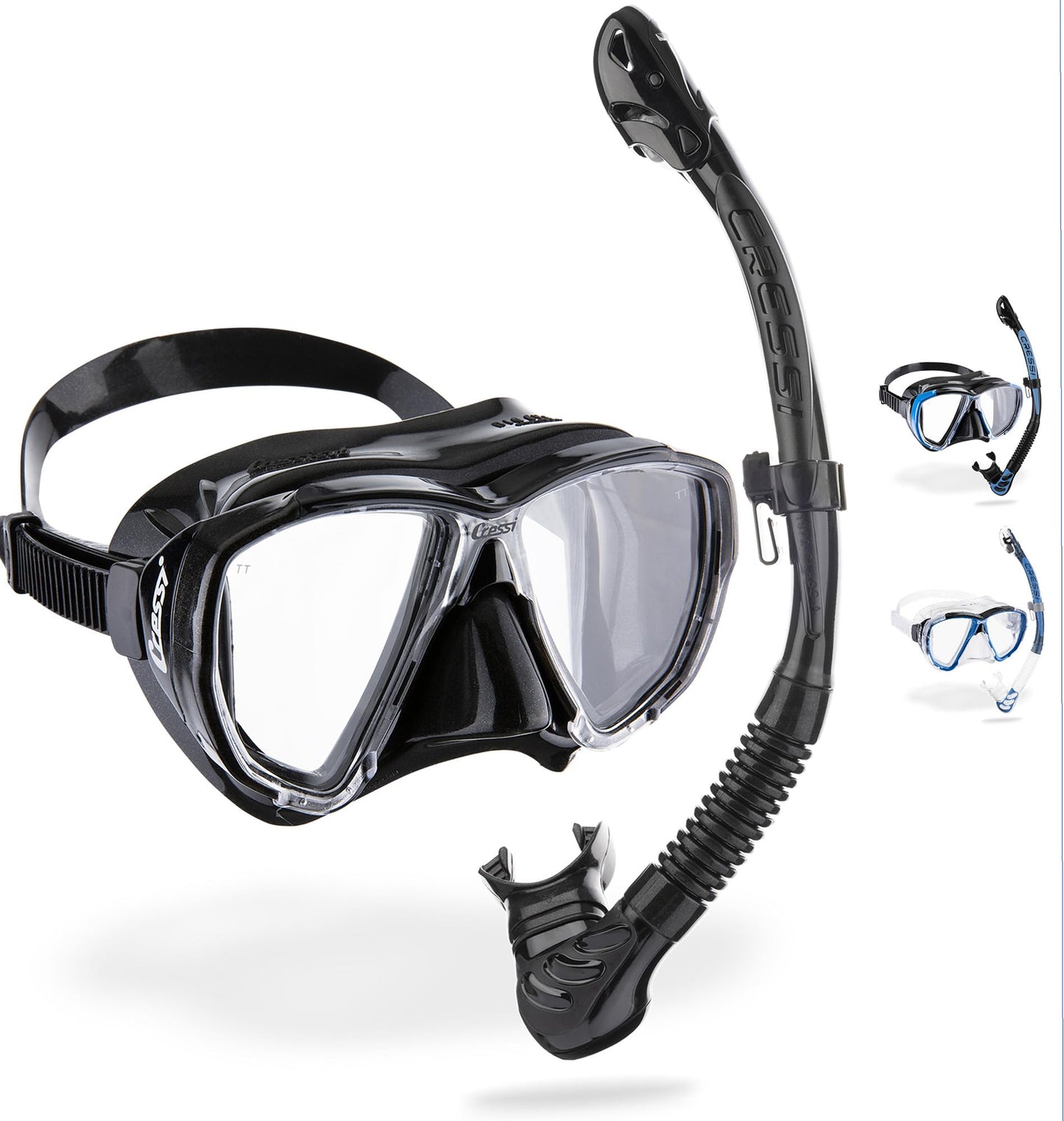 CRESSI Big Eyes+Alpha Ultra Dry Combo Black/Black - Combo Set Mask + Snorkel UD for Diving and Snorkelling, Black/Black, One Size, Adults