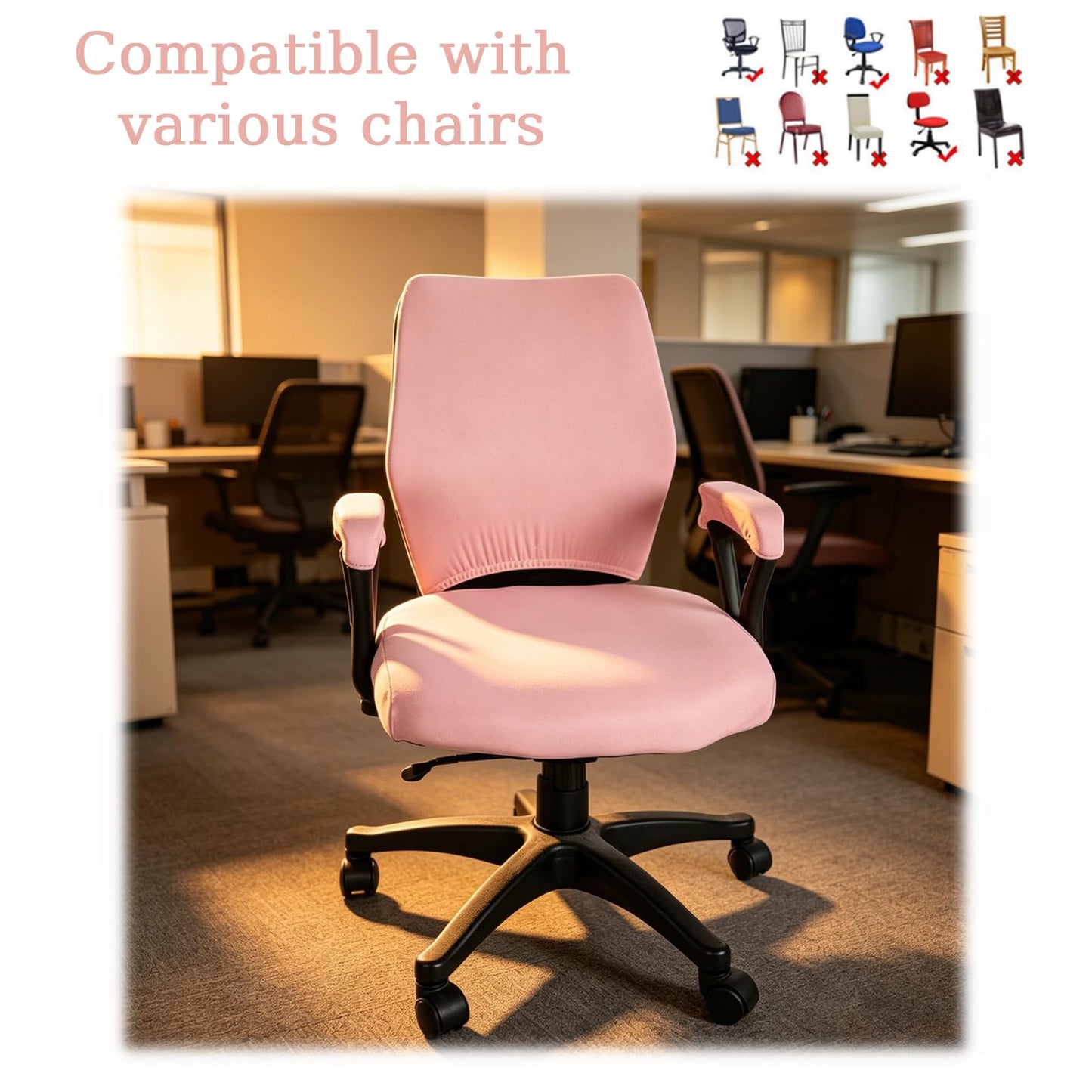 Rndqw 4 PCS Comfortable Office Chair Covers Set, Durable Protective Desk Chair Cover, Universal Stretchable Office Chairs Seat Cover