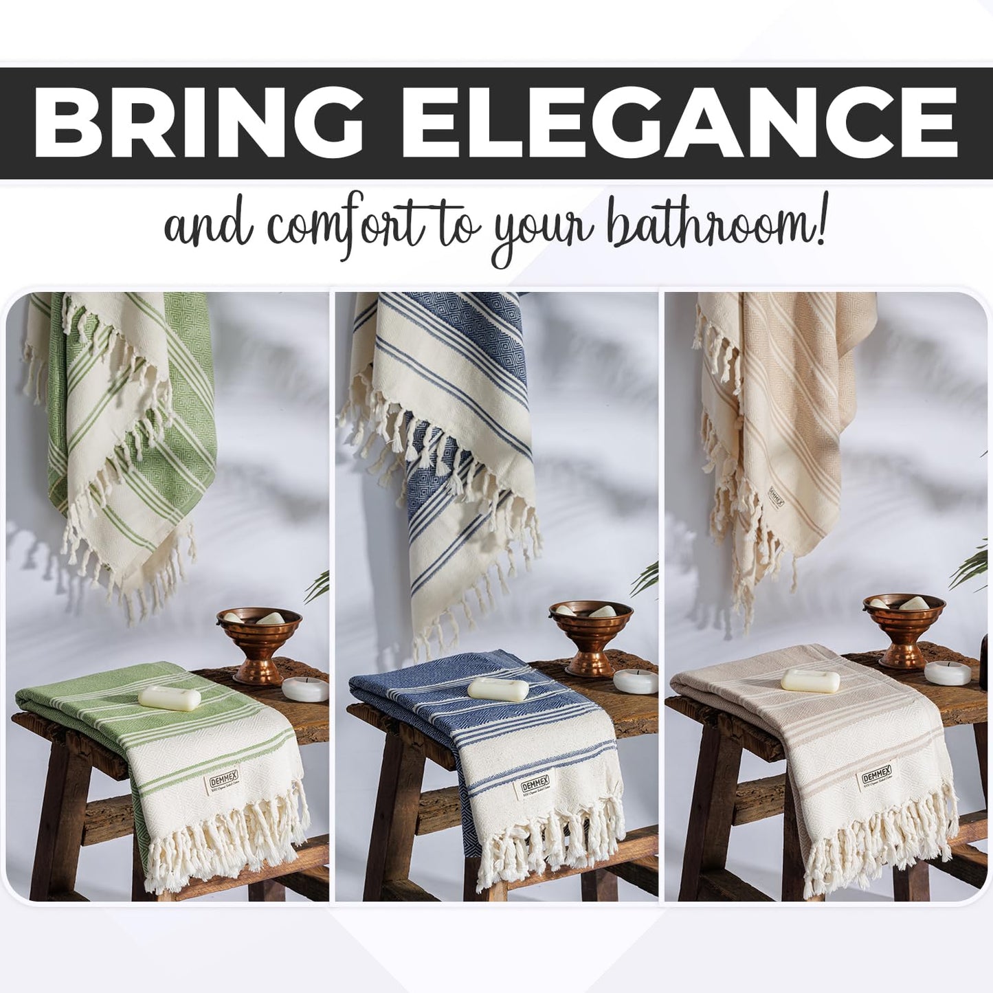 DEMMEX Organic Turkish Cotton Beach Bath Hammam Towel – Quick-Dry, Lightweight, Sand-Free Beach Towel & Blanket