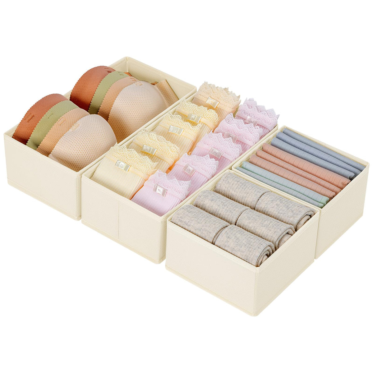 DIMJ Drawer Dividers for Clothes, Bedroom Draw Organisers, Beige, 4 Pack