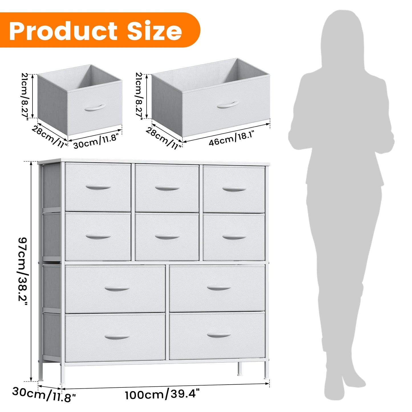 GoaHi Chest of Drawers, Large Dressers with Metal Frame and MDF Wooden Top Board, Adjustable Feet, Anti-Tip Safety