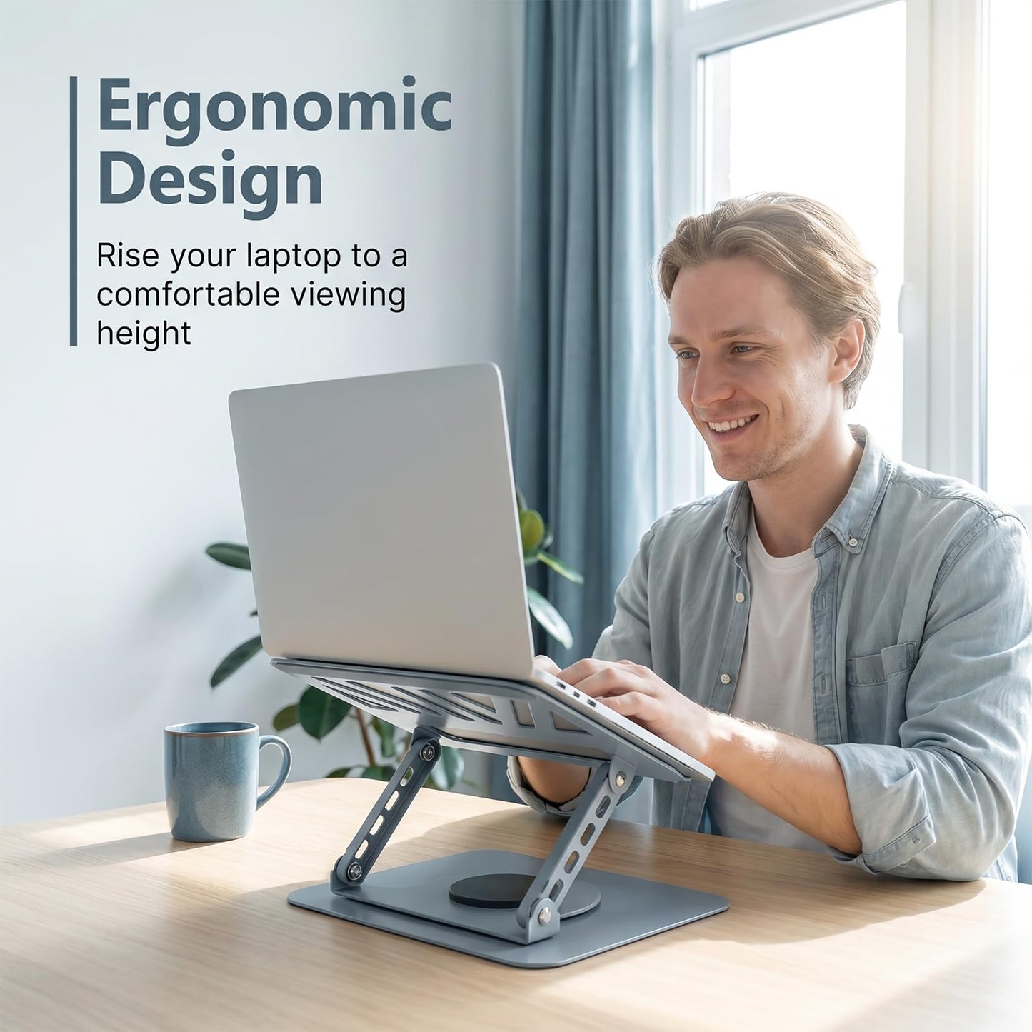 Hmeuest Adjustable Laptop Stand with 360° Rotating Base, Ergonomic Aluminium Laptop Riser for Desk