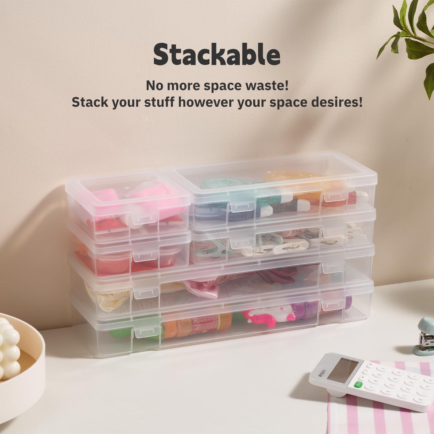 novelinks Stackable Plastic Clear Storage Box Containers with Latching Lid - Art Craft Supply Organizer Storage Containers for Pencil Box, Lego