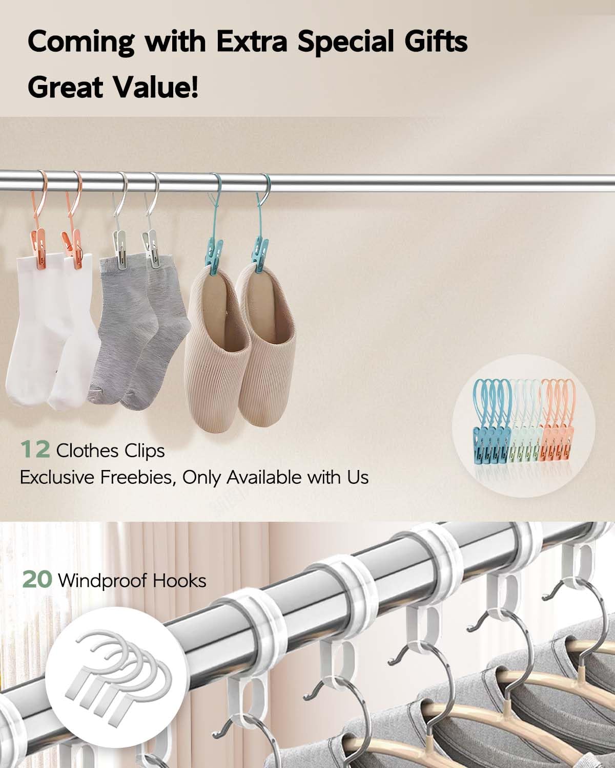 Vikaqi Clothes Drying Rack 79 Inches Folding Indoor Outdoor, Drying Rack Clothing Collapsible, Foldable Laundry Drying Rack, Heavy Duty Stainless