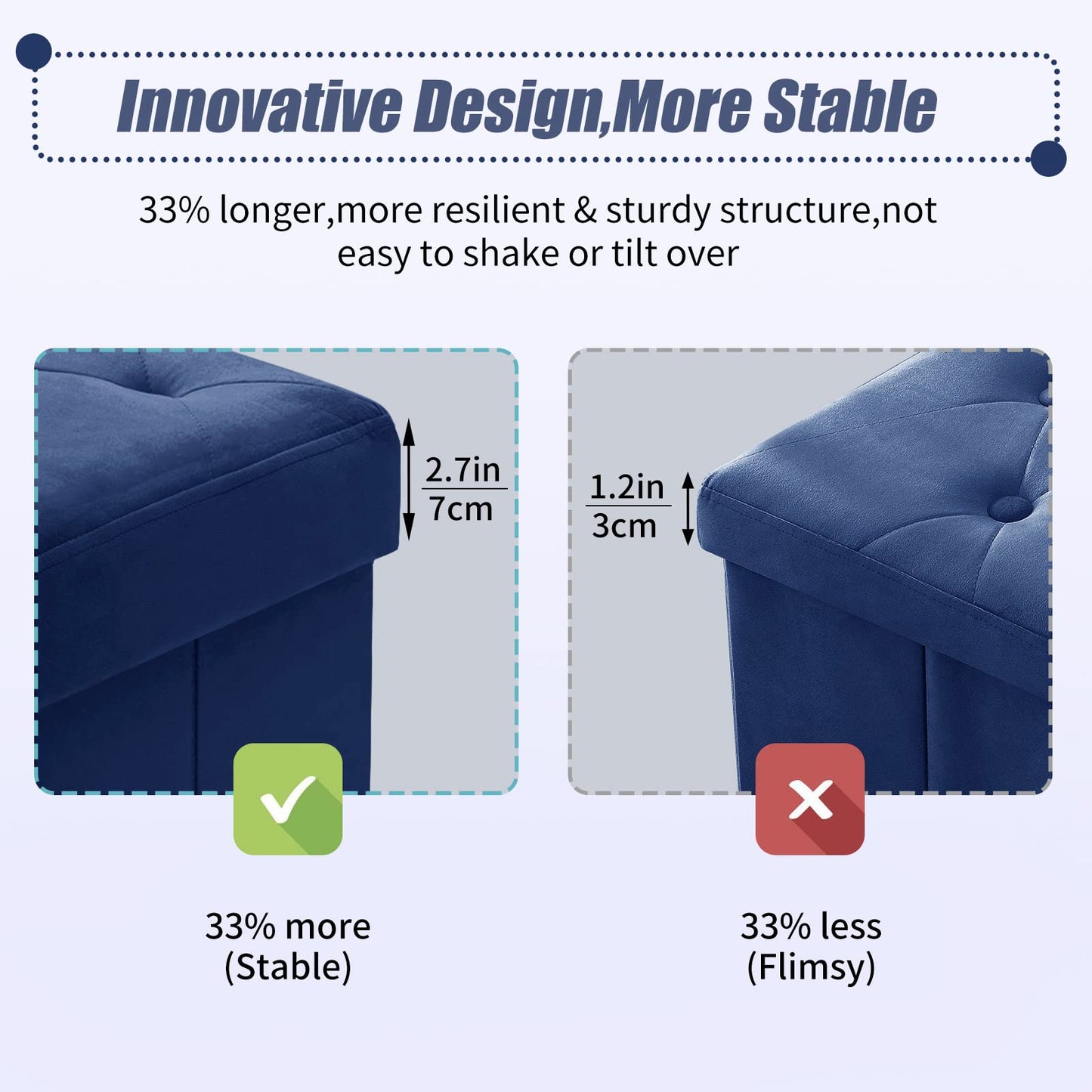 BRIAN & DANY Folding Storage Ottoman Bench, Velvet Large Ottoman Storage Box for Living Room and Bedroom 110 x 40 x 40 cm - Navy Blue