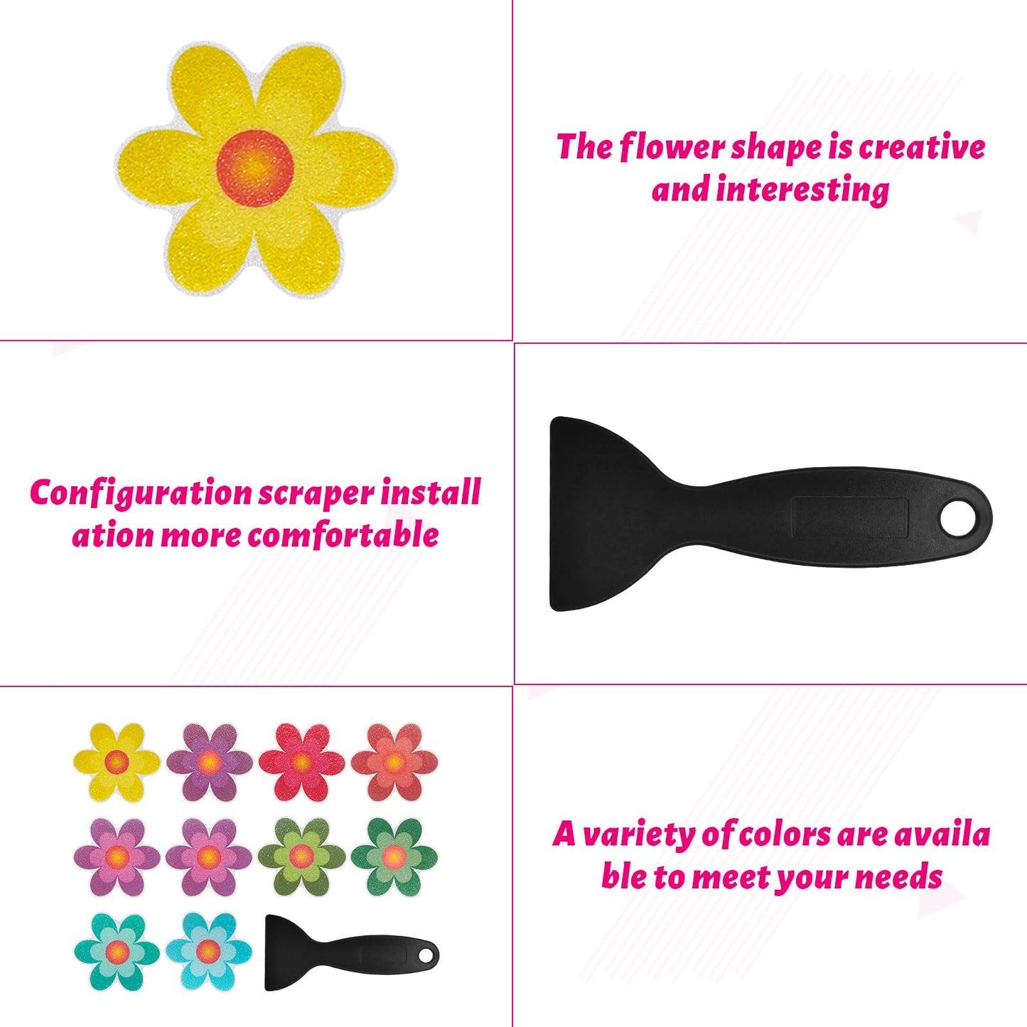 Qianeffort 10Pcs Anti Slip Shower Stickers,Colorful Sunflower Bath Non Slip Stickers,Adhesive Non Slip Bath Stickers with Scraper,Shower Non Slip