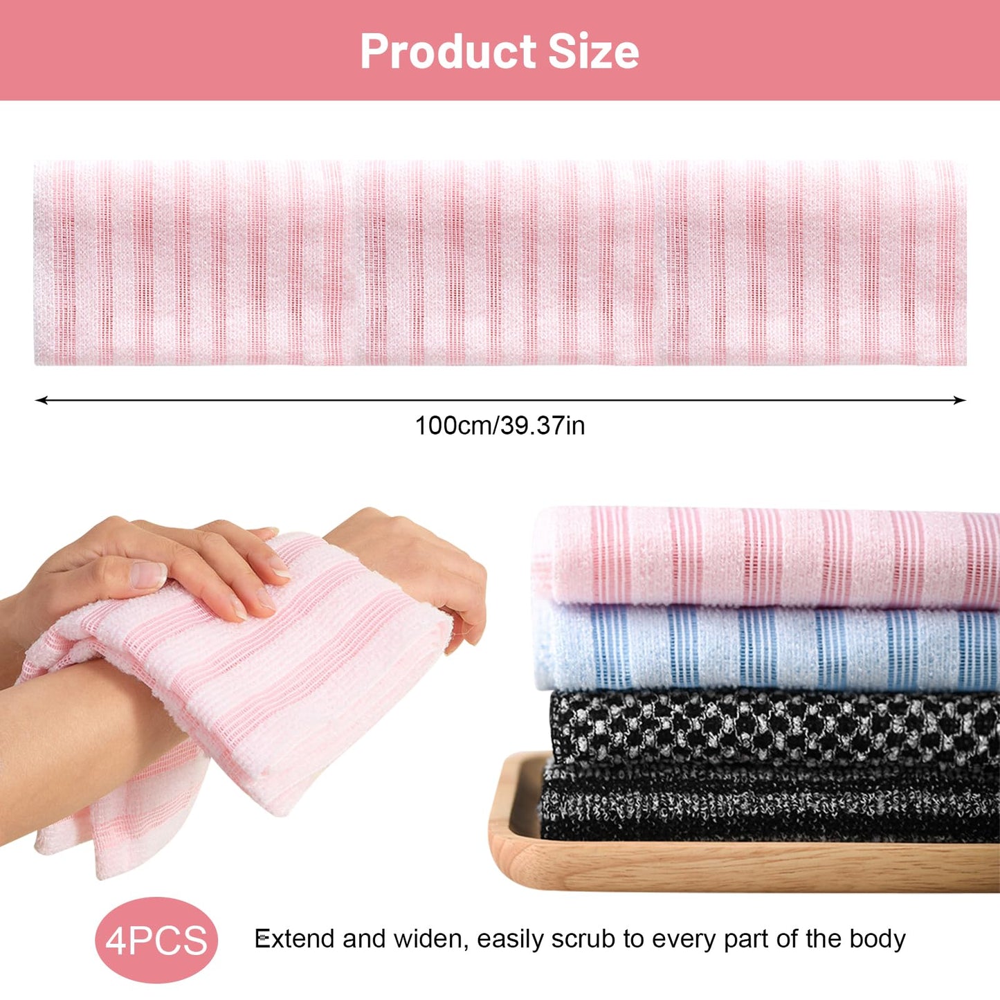 VLUVLA Exfoliating Antibacterial Shower Towel, Japanese Exfoliating Shower Towel, Back Exfoliator, Double-Sided Washcloth