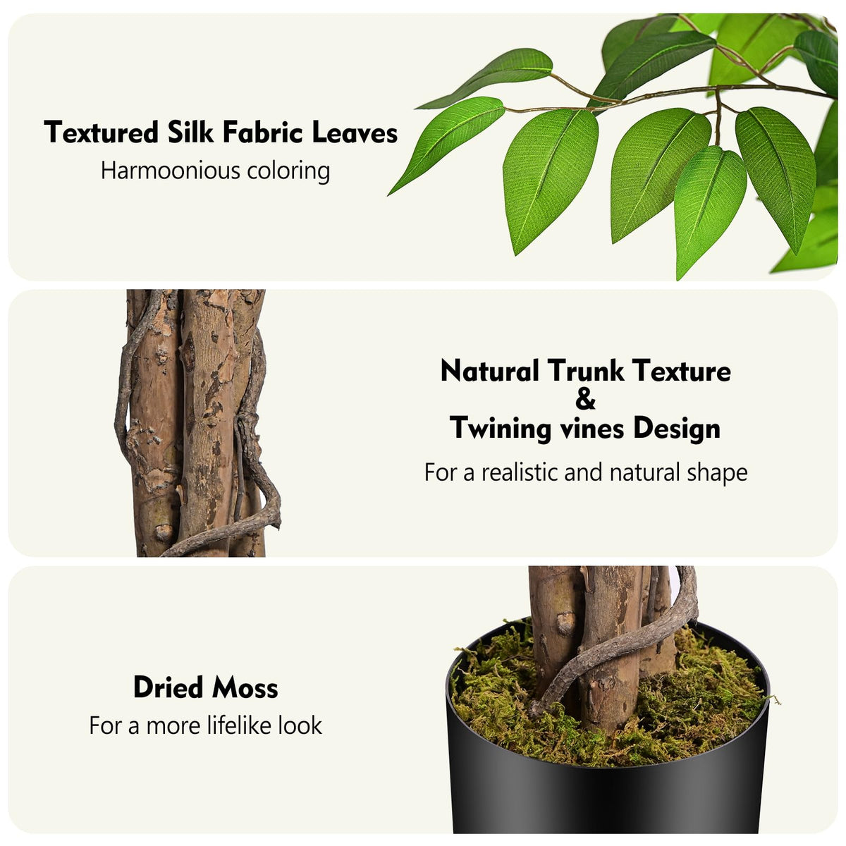 Keeplush 3ft Ficus Artificial Trees with Natural Curved Trunks, 90cm Tall Artificial Plants Tree for Indoor, Fake Ficus Tree Green Lifelike Home Decor