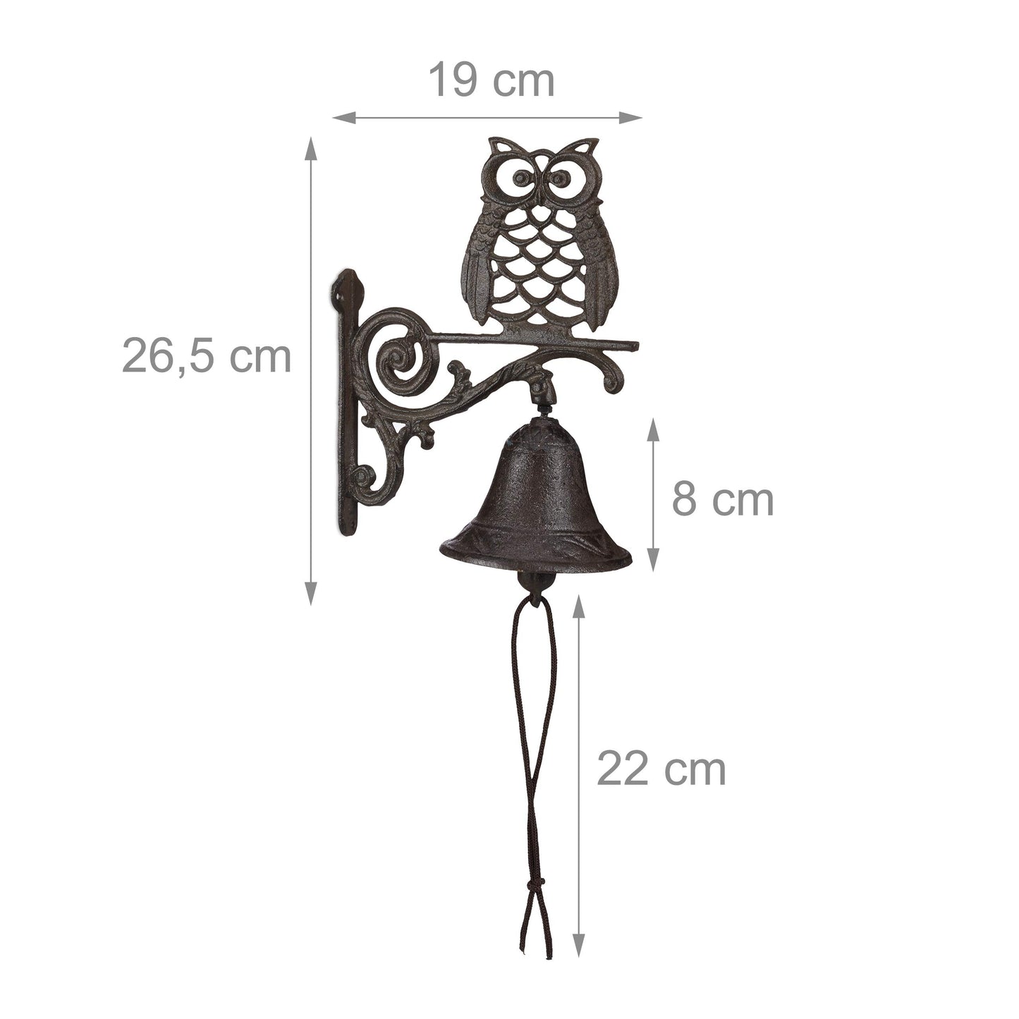 Relaxdays Cast Iron Door Bell Owl, Antique, Country House Style, Bird, Weatherproof Garden Decoration, Dark Brown