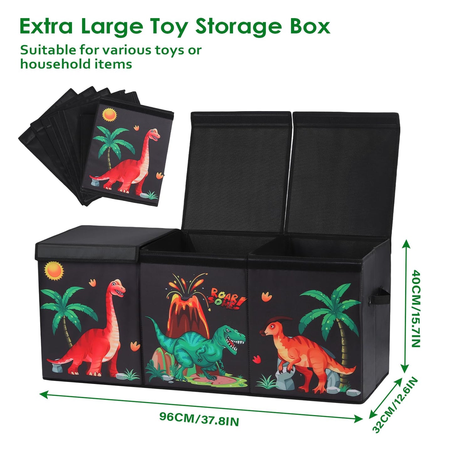 Decalsweet Dinosaur Extra Large Kids Toy Storage Box with Lid,Foldable Oxford Toy Storage Organizer Box for Boys-963240cm-Lightweight Toy Chest with