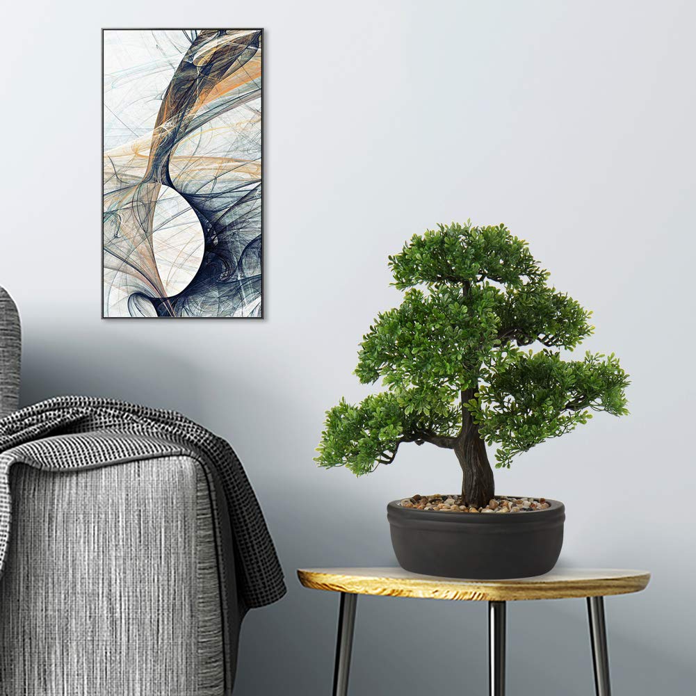 Briful 14.1" Artificial Bonsai Tree Fake Plant Japanese Bonsai Decoration Potted Faux Pine Plants Bonsai Cedar Tree for Indoor/Outdoor Home Office