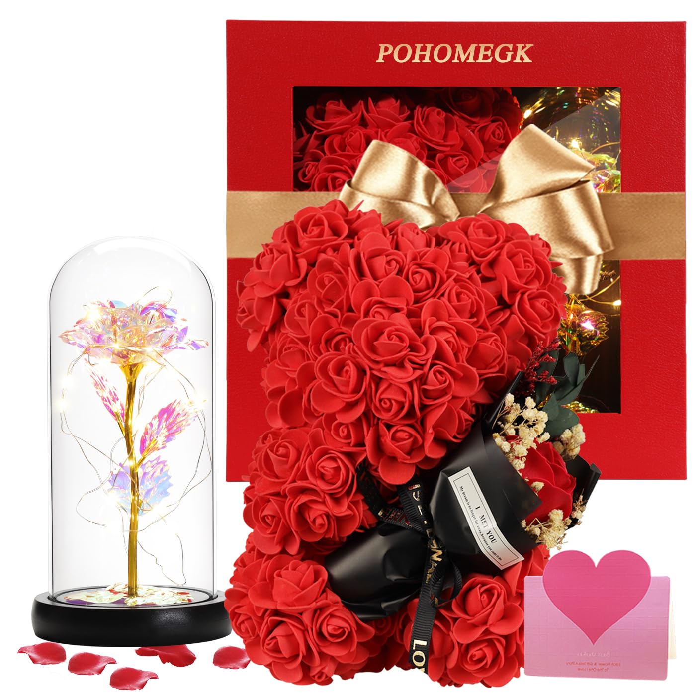 POHOMEGK Mothers Day Rose Gift for Mum, Grandma and Mother-in-law - Rose Teddy Bear Forever Flower Box, Birthday Surprise, Luxury Artificial Roses