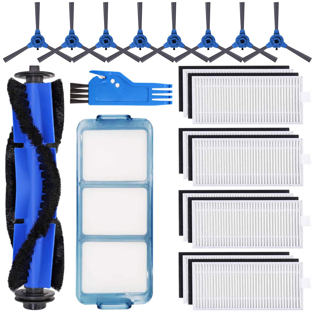 Eufy Replacement Parts 19 Pack (8 Filters, 8 Side Brushes, 1 Main Brush, 1 Primary Filter) for RoboVac 11S, 30, 30C, 15C, 15T, 12, 35C Robotic Vacuum