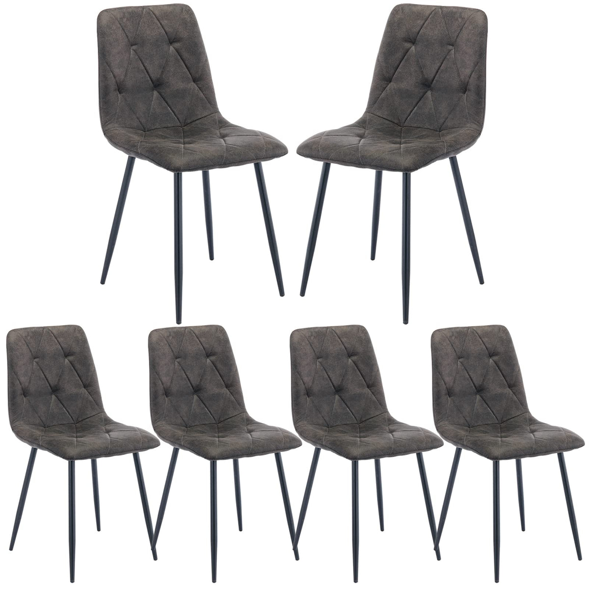 Artist Hand Set of 6 Dining Chairs for Living Room Dining Room, Faux Suede Dining Chairs Set of 6 with Upholstered Seat Solid Metal Legs, Gray