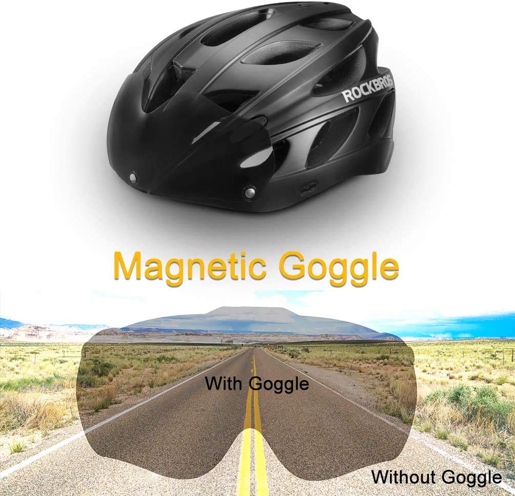 ROCKBROS Bike Helmet Adjustable Bicycle Helmet Lightweight with Detachable Magnetic Goggles Visor Adult MTB Road Bike