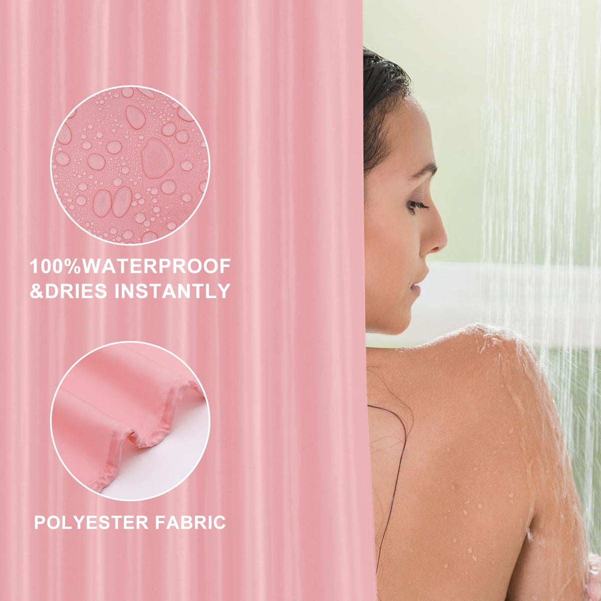 LUKDUNG 180 x 220 cm Polyester Textile Shower Curtain Anti-Mould for Bathroom, Curtain for Bathtub Shower Made of Fabric Waterproof Washable Shower