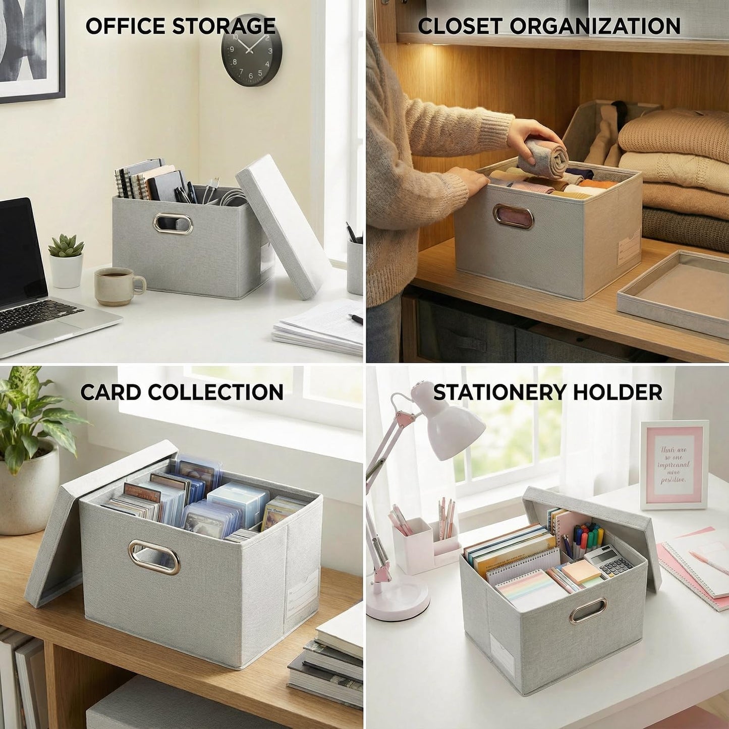 Prandom Storage Boxes with Lids Small,29x22x17cm,Beige[1-Pack]