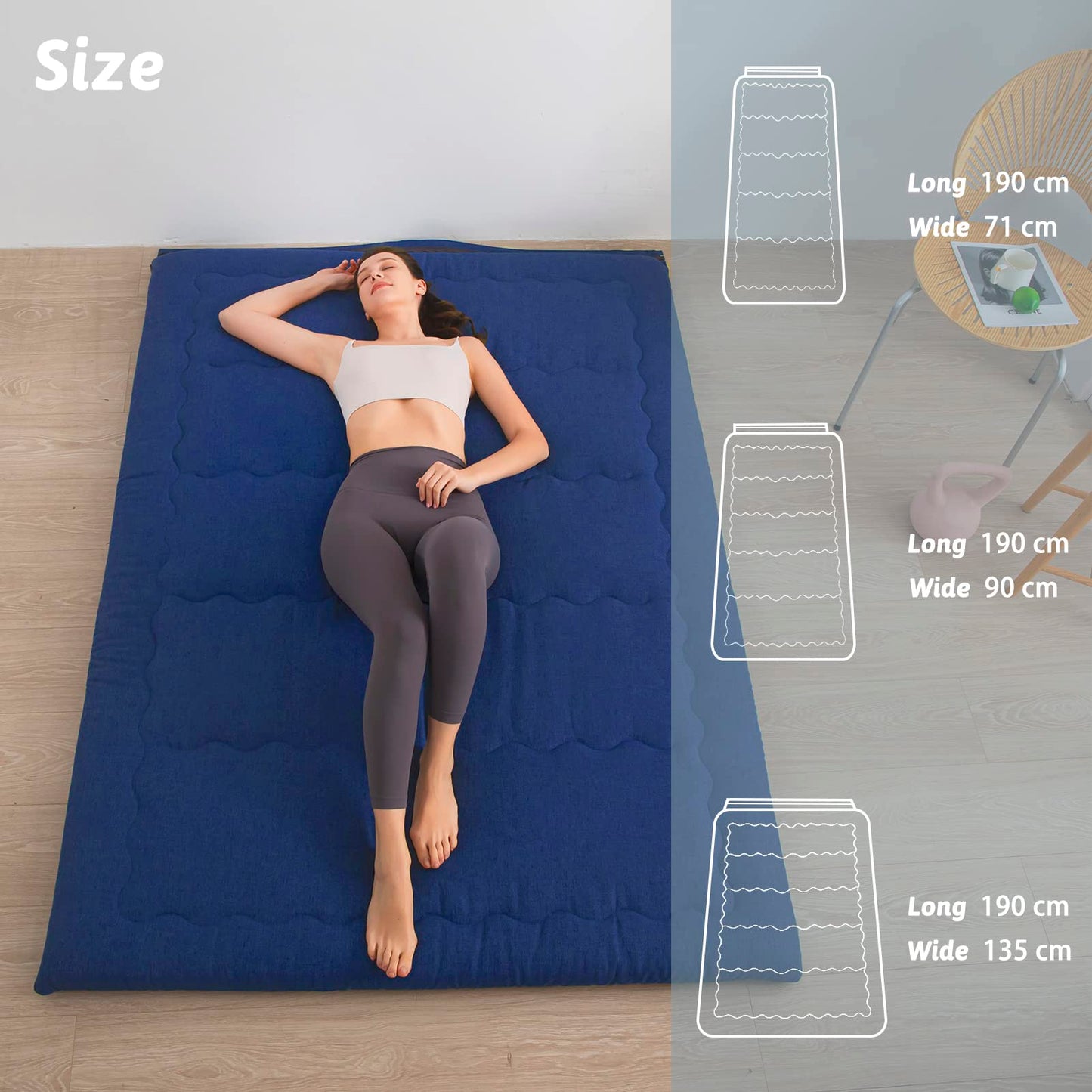 MAXYOYO Portable Foldable Futon Mattress, Hypoallergenic Fabric and Thick Foam Mattress Pad with Handle and Zipper for Outdoor Indoor Camping Guest