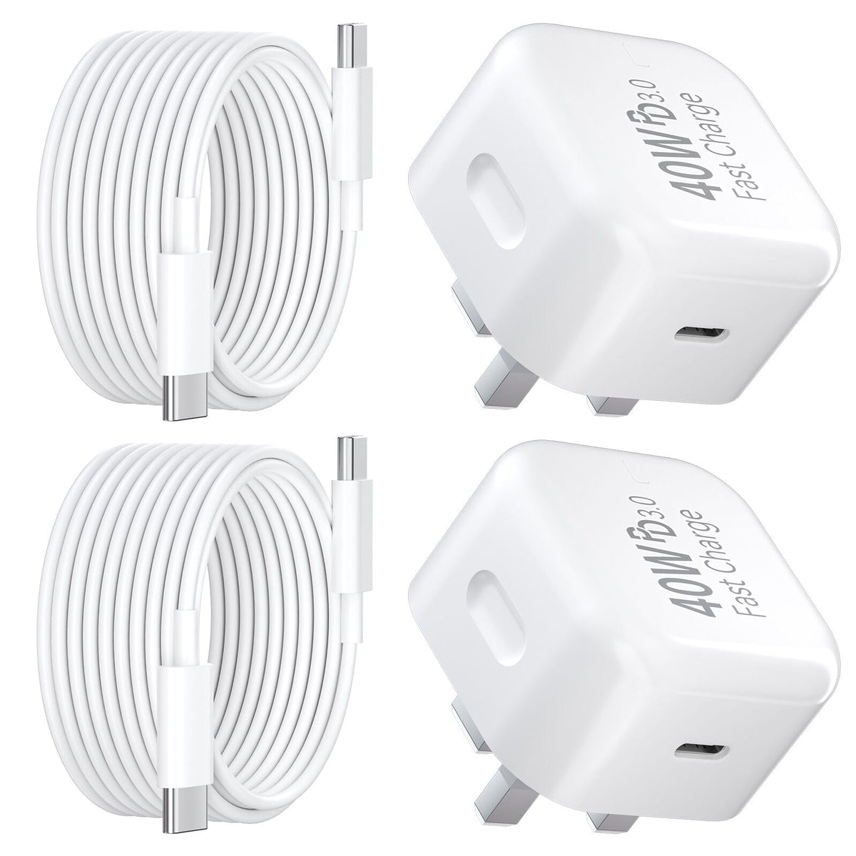 USB C Charger for iPhone 17 16 15 Charger 40W Fast Charger USB C Plug and Cables 3M, 2Pack Type C UK Wall Phone Power Adapter USBC Lead for iPhone 17