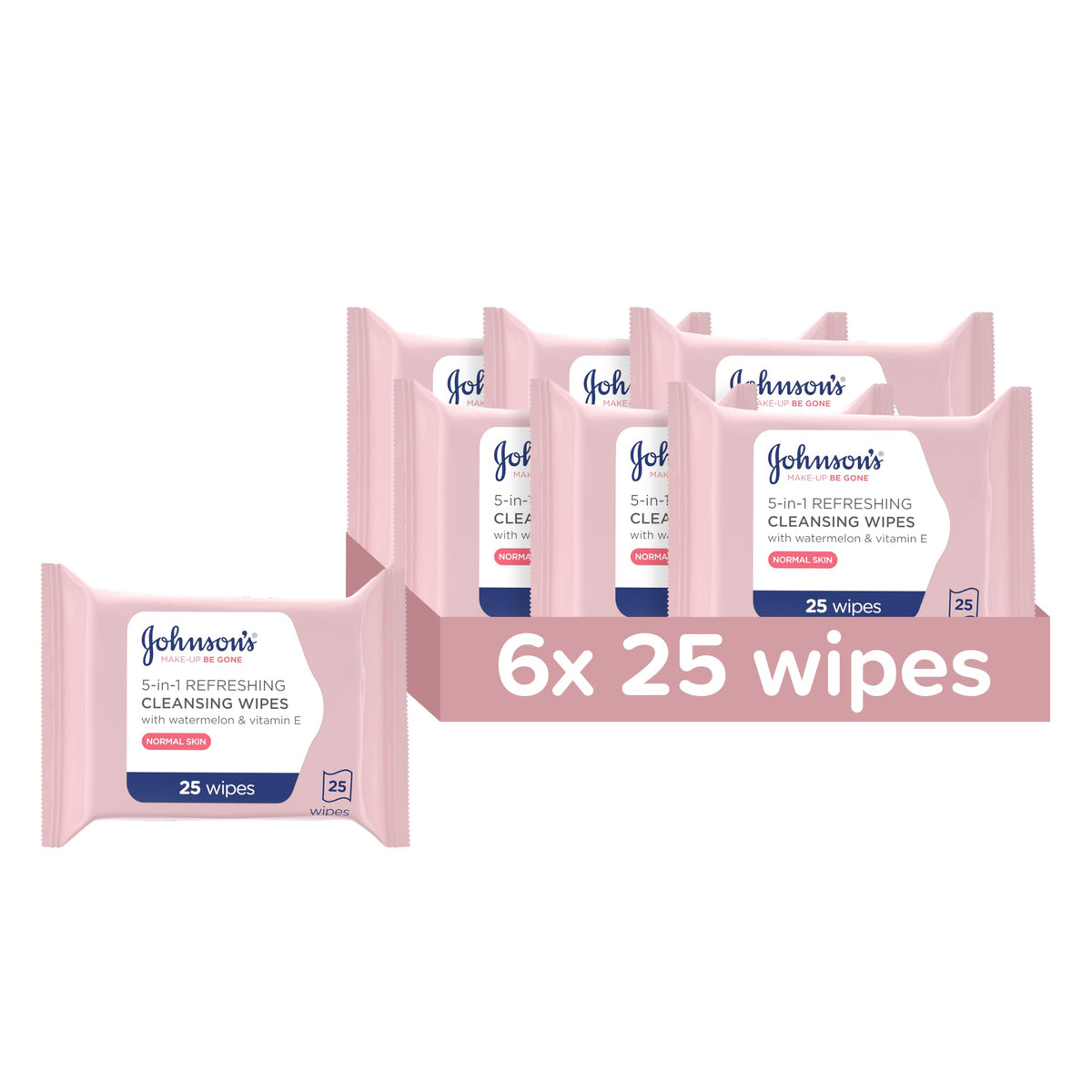 Johnson's Face Care Make Up Be Gone Refreshing Wipes - Pack of 6 x 25 Wipes