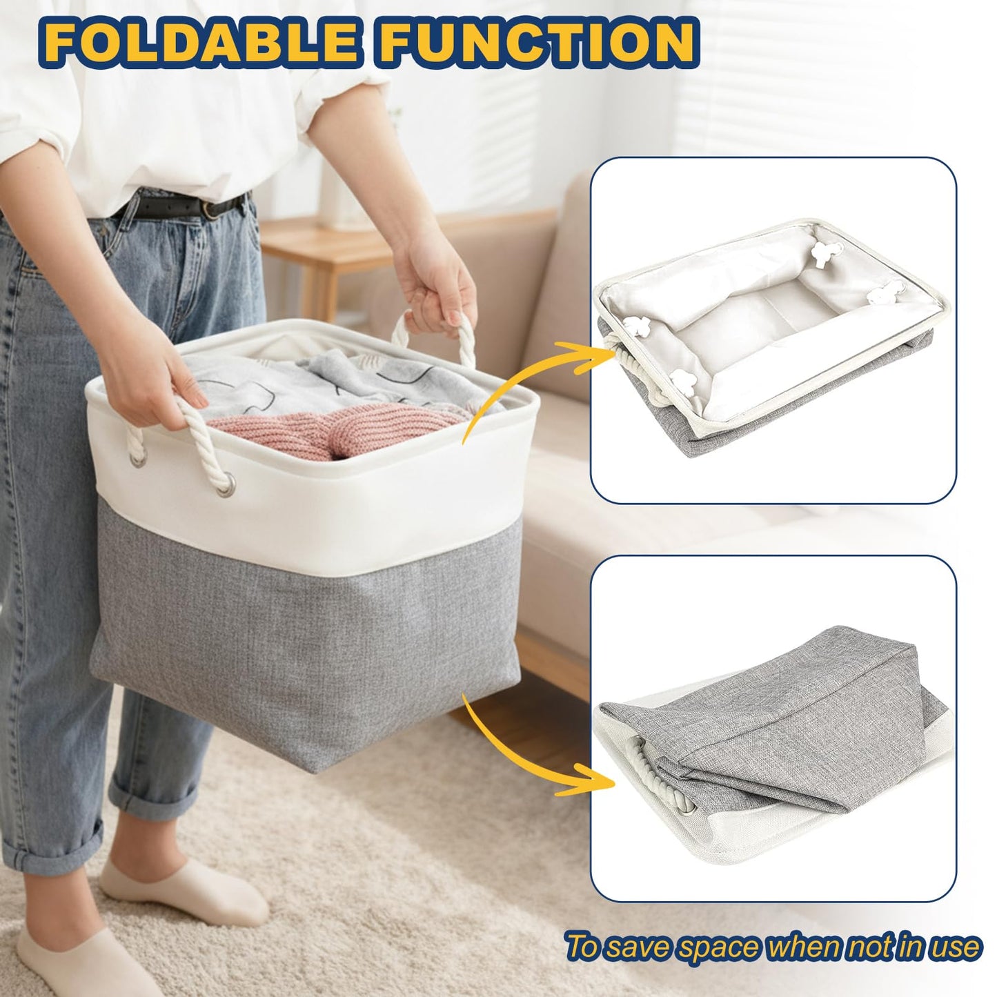 Fabric Storage Box [4-Pack], Foldable Storage Baskets for Organizing Toys, Books, Shelves, Closet, Large Storage Box with Rope Handles