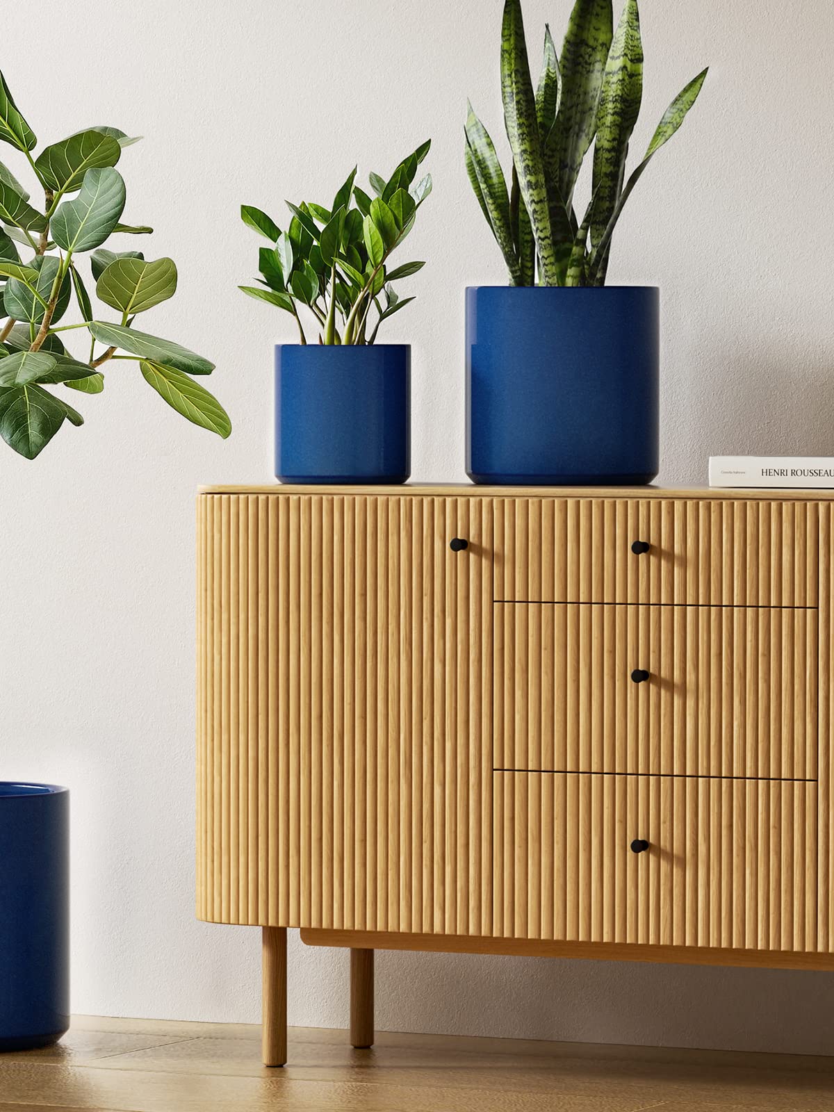 LE TAUCI 15+20+25 cm Plant Pots Set, Ceramic Planters for Indoor Plants, Mid-Century Modern Flower Planter Pots with Drainage Hole and Plug, Cylinder