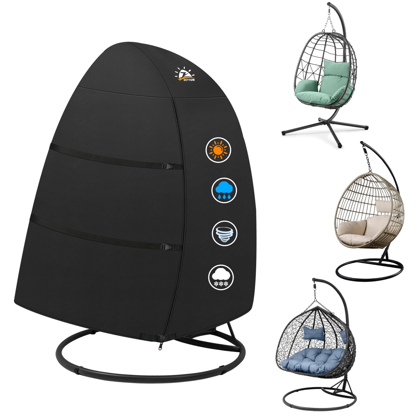 Zettum 167 x 114 x 173 cm Outdoor Egg Chair Cover Waterproof, 600D PU Coating Patio Double Cocoon Chair Cover Waterproof with Zipper Garden Hanging