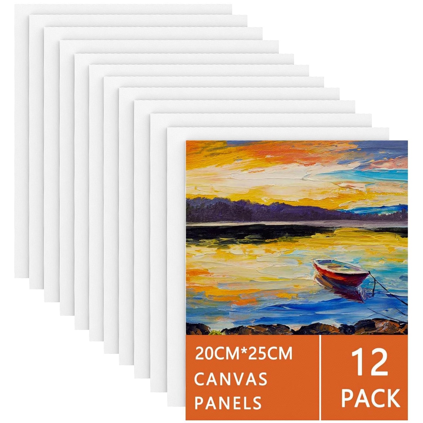 Koncci Canvas for Painting 20x25 cm-12 Packs 3 MM Cotton Blank Art Canvases Panels, Pre-Stretched Canvas Board, for Acrylic, Oil Painting Wet Art
