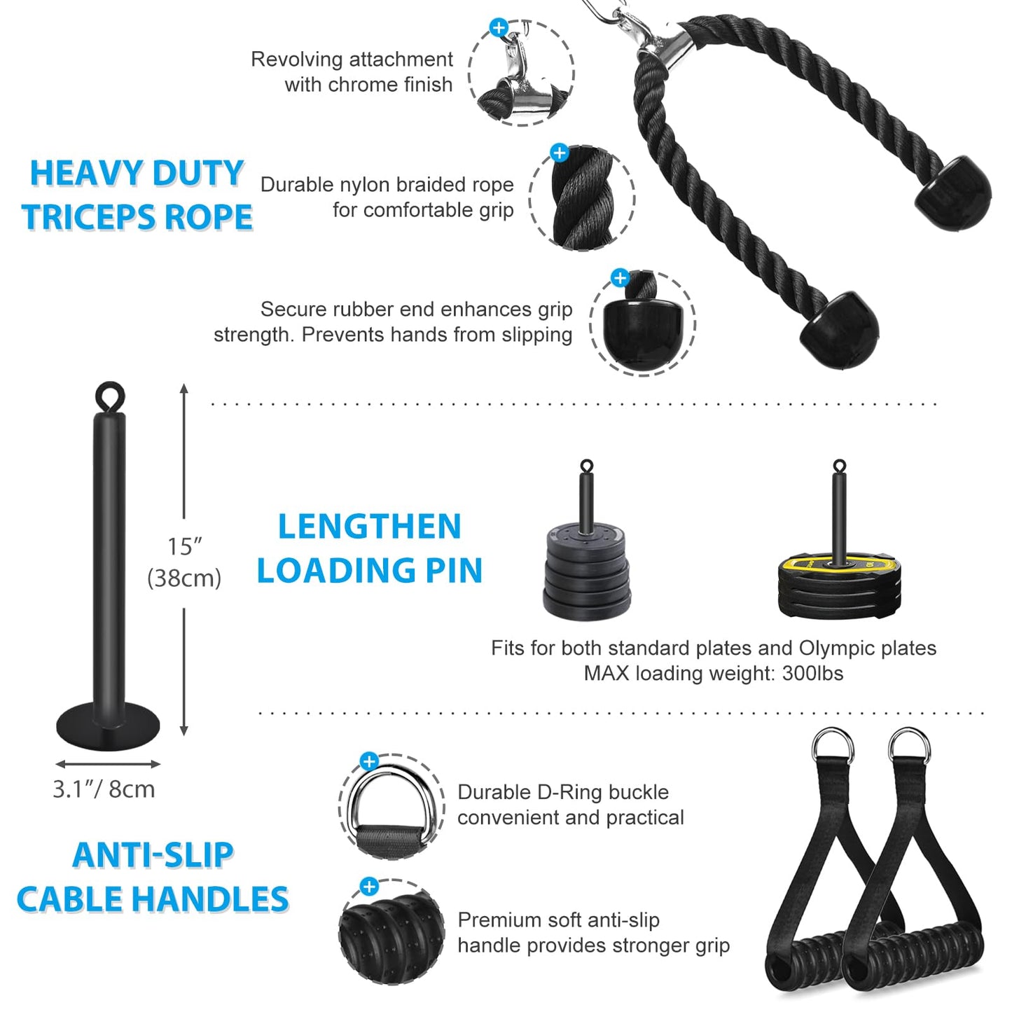 Cable Pulley System Home Gym, Weight Cable Pulley System Fitness Dual Cable Pulley Attachment Home Gym Equipment for LAT Pull Down, Arm Workout
