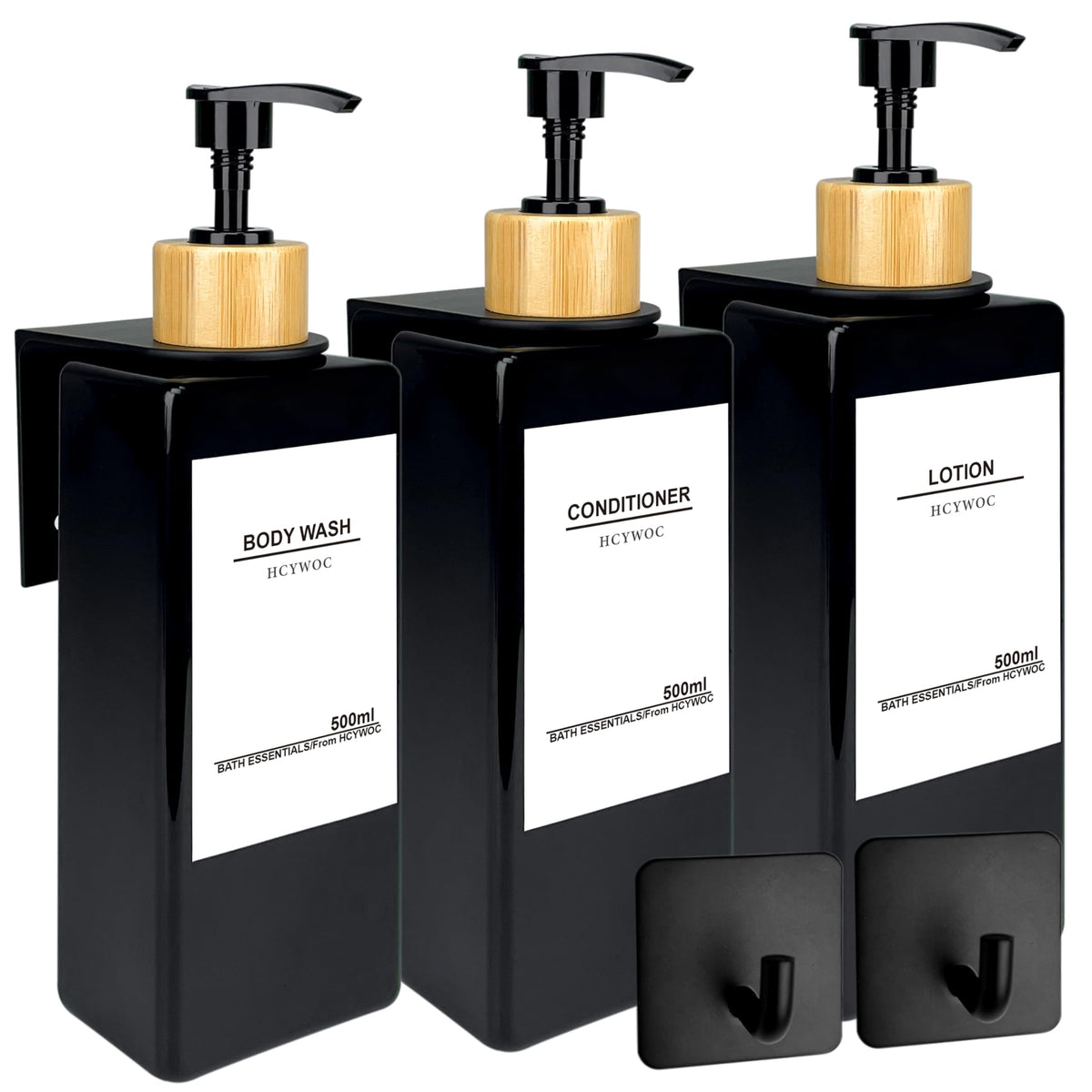 HCYWOC Shampoo Dispenser for Shower Wall, Shampoo and Conditioner Dispenser with 16 Waterproof Labels, No Drill Shower Soap Dispenser Bathroom, Shower