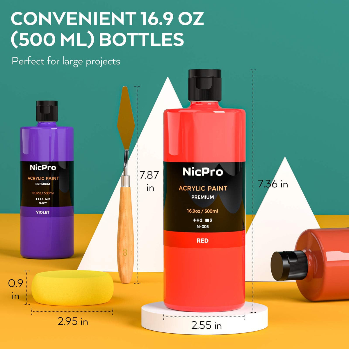 Nicpro 14 Colors Large Bulk Acrylic Paint Set (16.9 oz,500 ml) Rich Art Painting Supplies, Non Toxic for Multi Surface Canvas Wood Leather Fabric