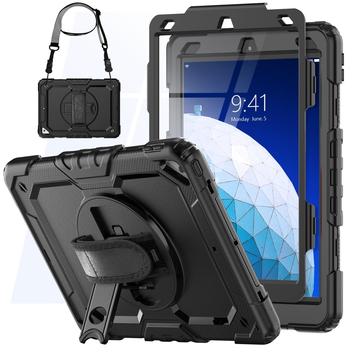 SEYMCY Case for iPad Air 3rd Generation 2019/ iPad Pro 10.5 inch Case 2017, Full-body Shockproof with Screen Protector, 360? Rotating Hand Strap &