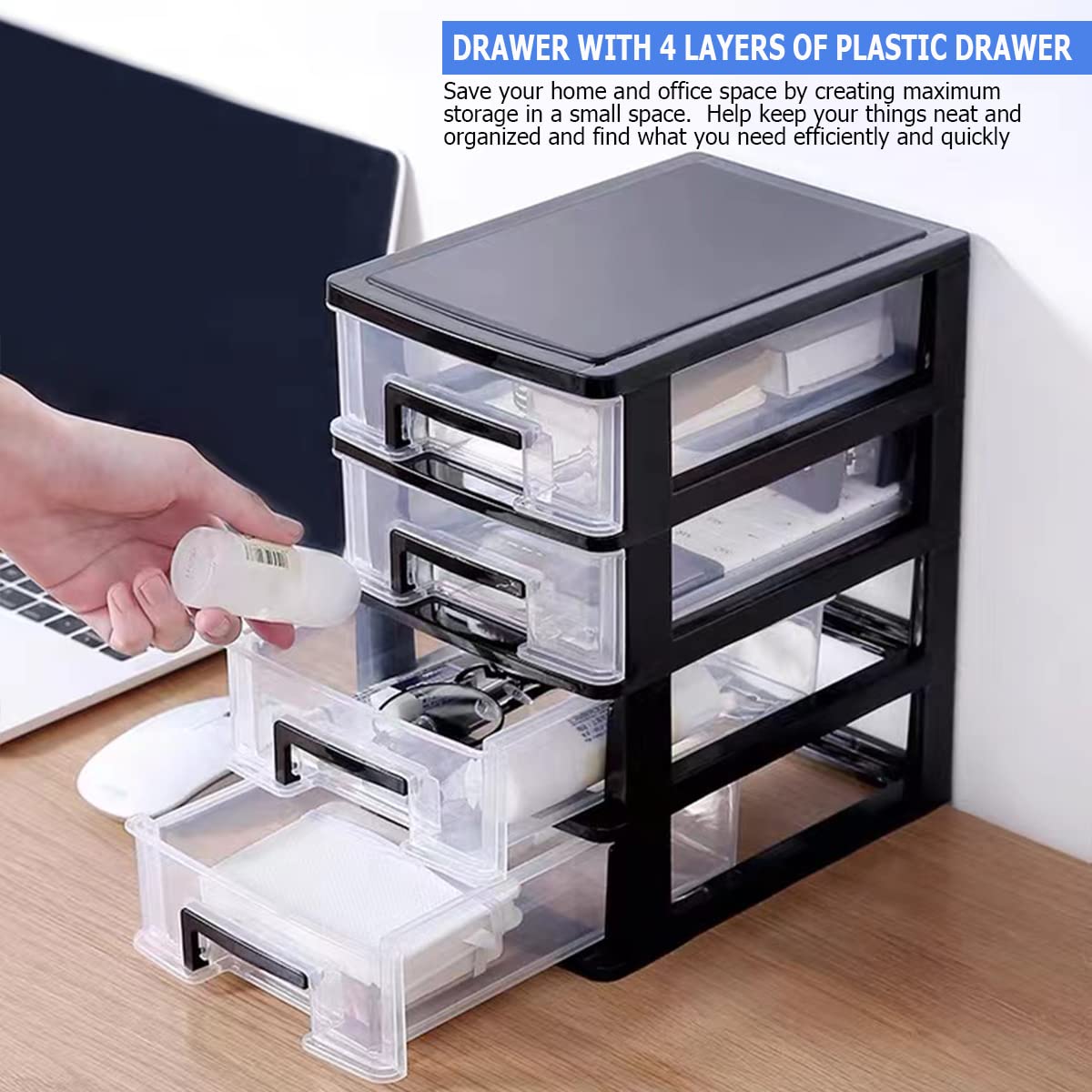 LNQ LUNIQI Plastic Desk Organizer,Desk Storage Box with 4 drawers,Makeup Organizer Sundries Storage Multifunction Storage Rack for Office School Home