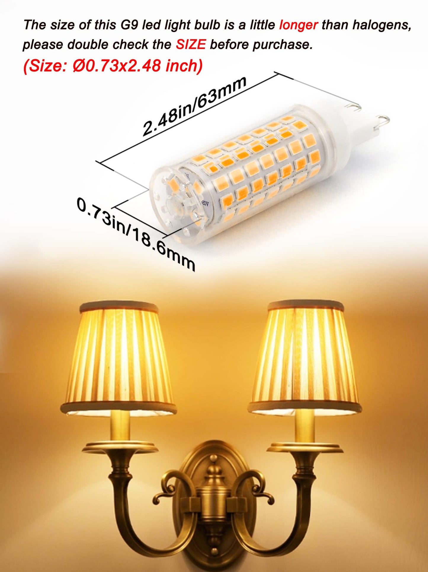 Ziomitus No Flicker G9 Led Bulbs Dimmable 6W Soft Warm White 2700K,40W 50W 60W Halogen Equivalent,AC120V Dimmable G9 T4 LED Bulb for Chandelier
