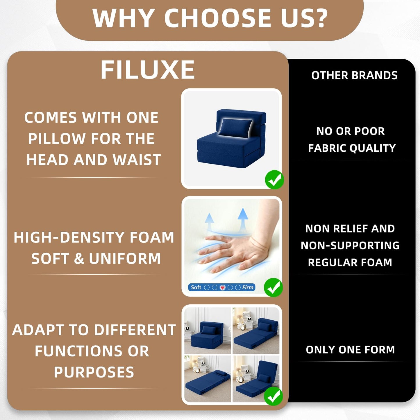 FILUXE Convertible Folding Sofa Bed - Sleeper Chair with Pillow, Modern Linen Fabric Floor & Futon Couch