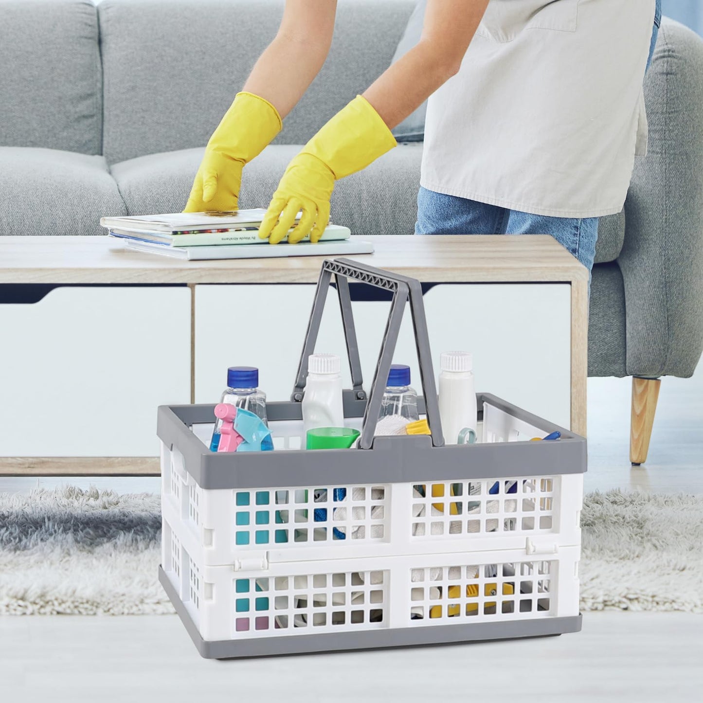 Dehouse 15 L Collapsible Crates with Handles, Collapsible Grocery Shopping Basket