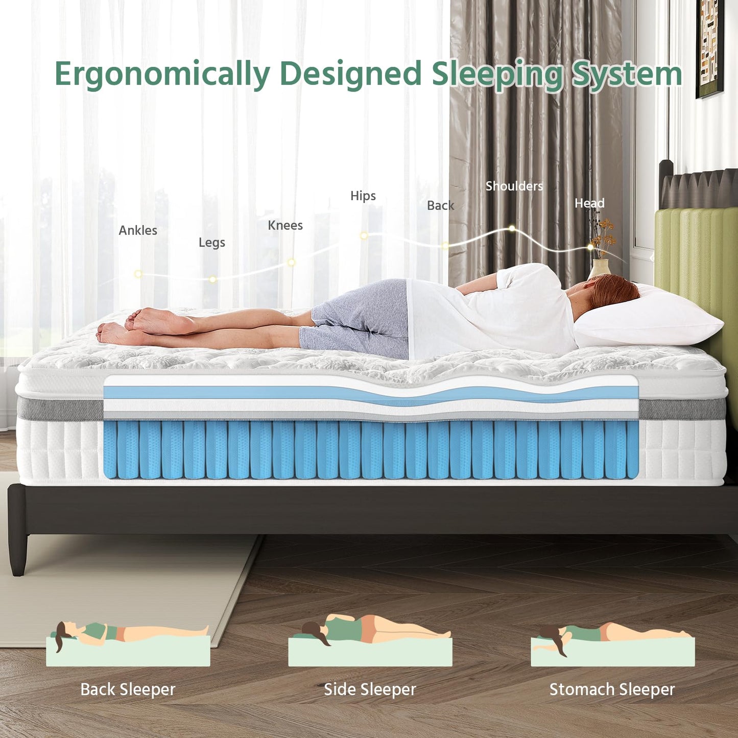 SZsuilong Small Single Mattress, 11 inch Single Hybrid Mattresses Pocket Sprung, 7-Zone Orthpaedic Mattress Medium Firm for Pressure Relief