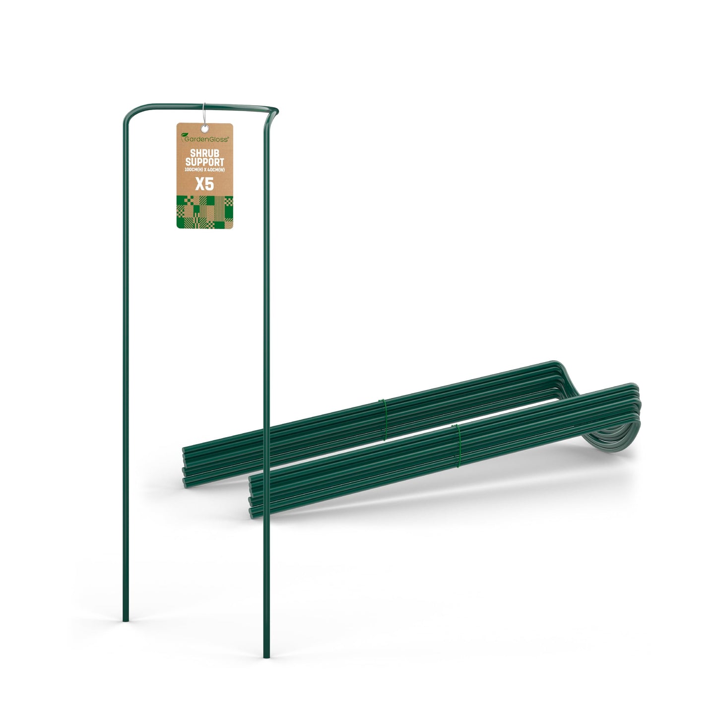 GardenGloss Shrub Supports (5 pcs) - Semicircular 100cm x 40cm - Dark Green Coated Steel Plant Support