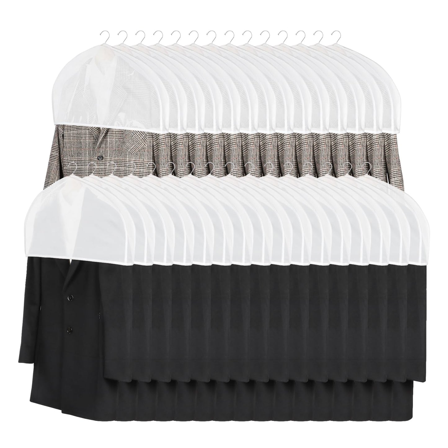 Univivi Shoulder Covers for Clothes (Set of 30) Breathable Garment Dust Covers Protectors with 2" Gusset for Suit, Coats, Jackets, Dress Closet