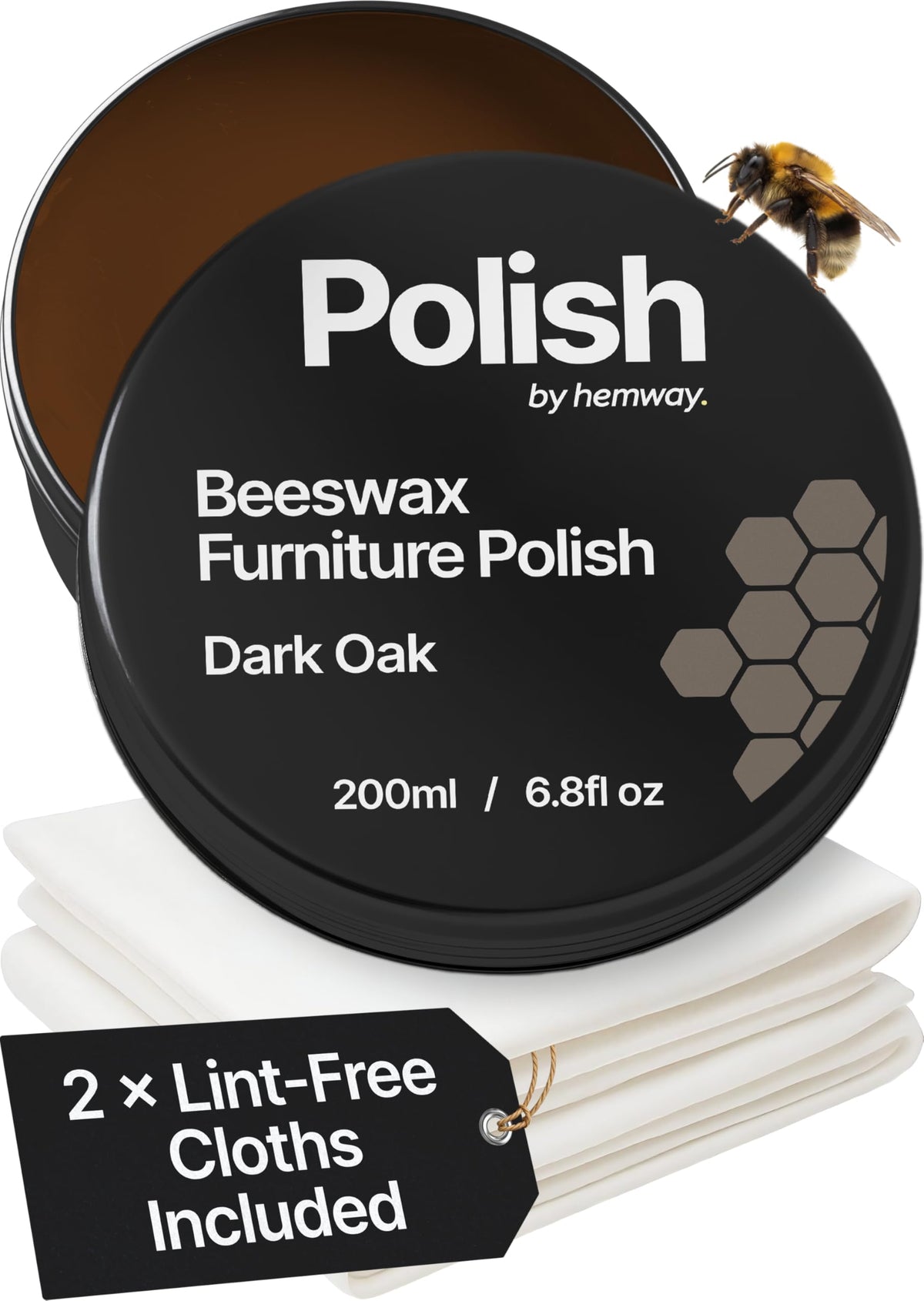 Dark Oak Beeswax Furniture Polish 200 ml / 6.8 fl oz, & 2 Lint-Free Cloths, Natural Wood Wax Protection Bees Wax for Modern & Antique, Restores &