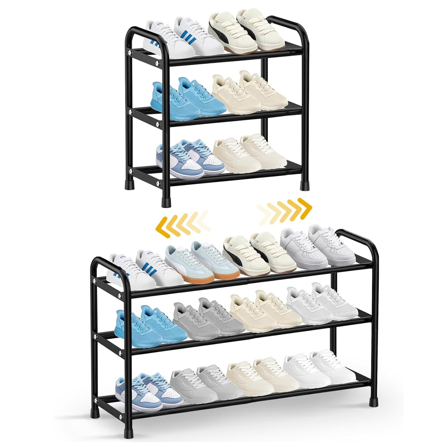 3 Tier Expandable Shoe Rack, Adjustable Shoe Storage, Metal Shoe Rack Small