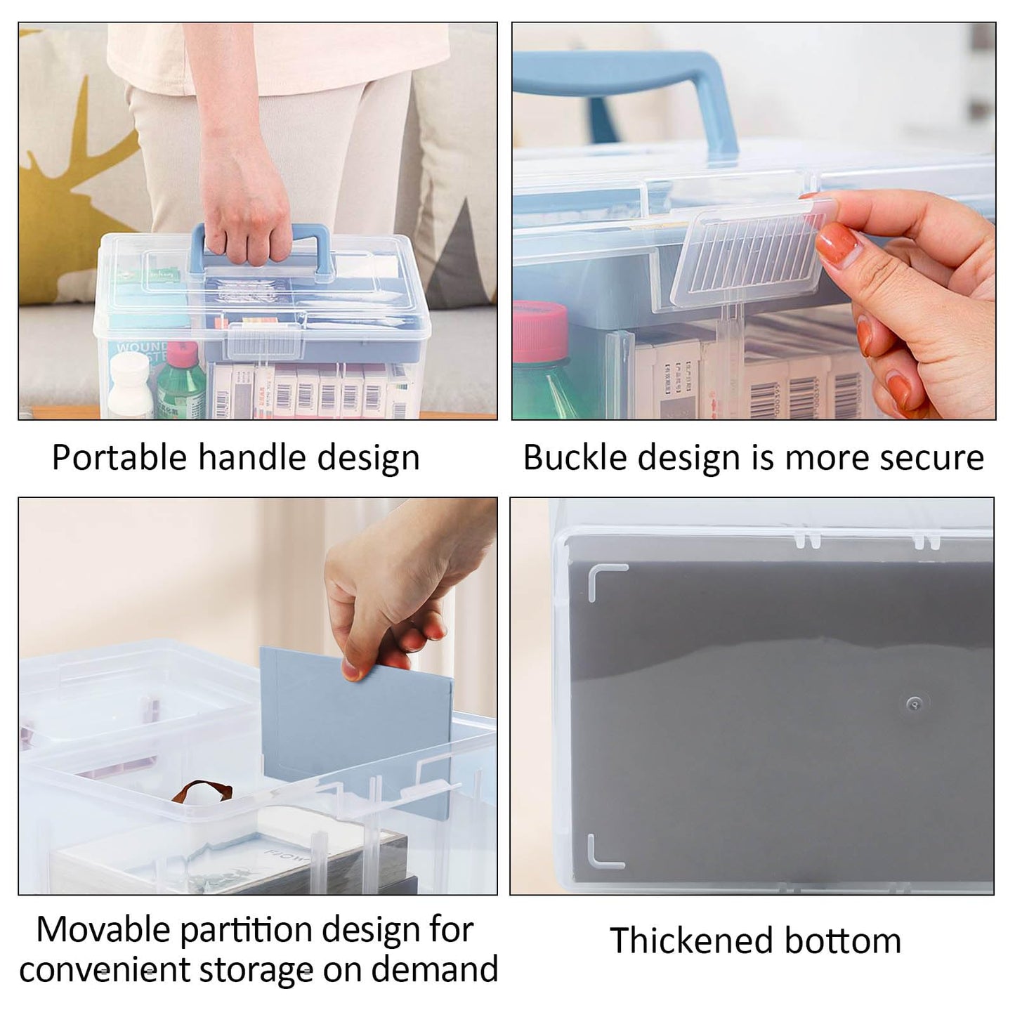Joyseedi Stackable Clear Storage Craft Box with Lid, Mulit Purpose Storage Boxes with Compartment Tray Plastic