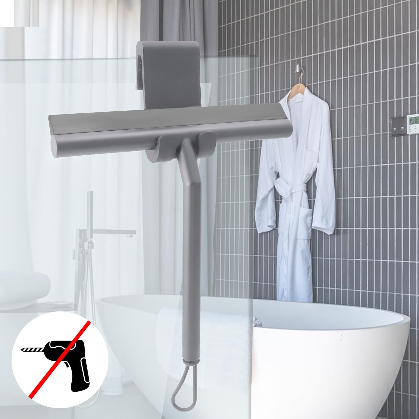 Thboxes Shower Squeegee, 8In Window Glass Silicone Scraper with Hook, Grey