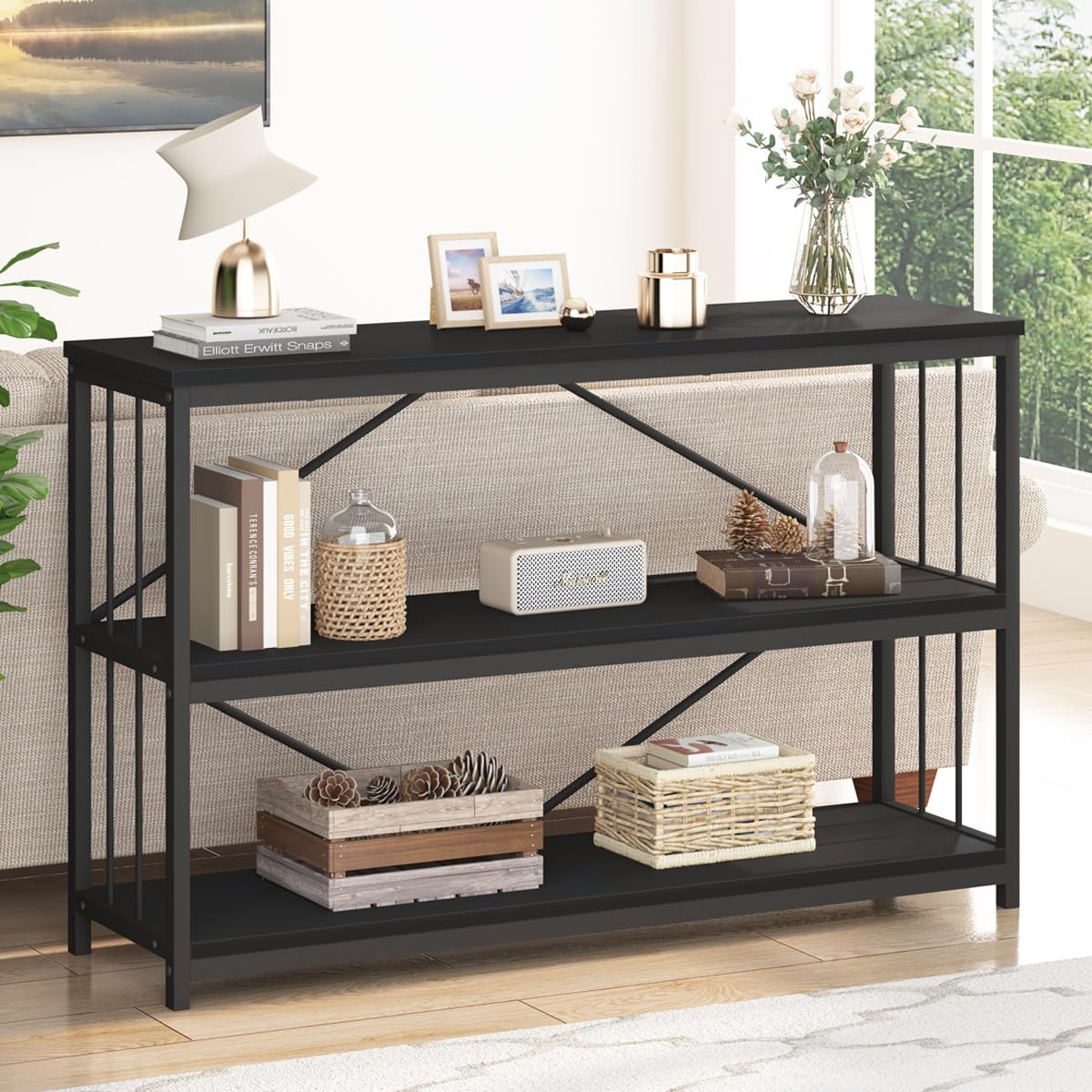 LVB Console Table Sofa Table Entryway Tables with Storage 120cm Black Oak
