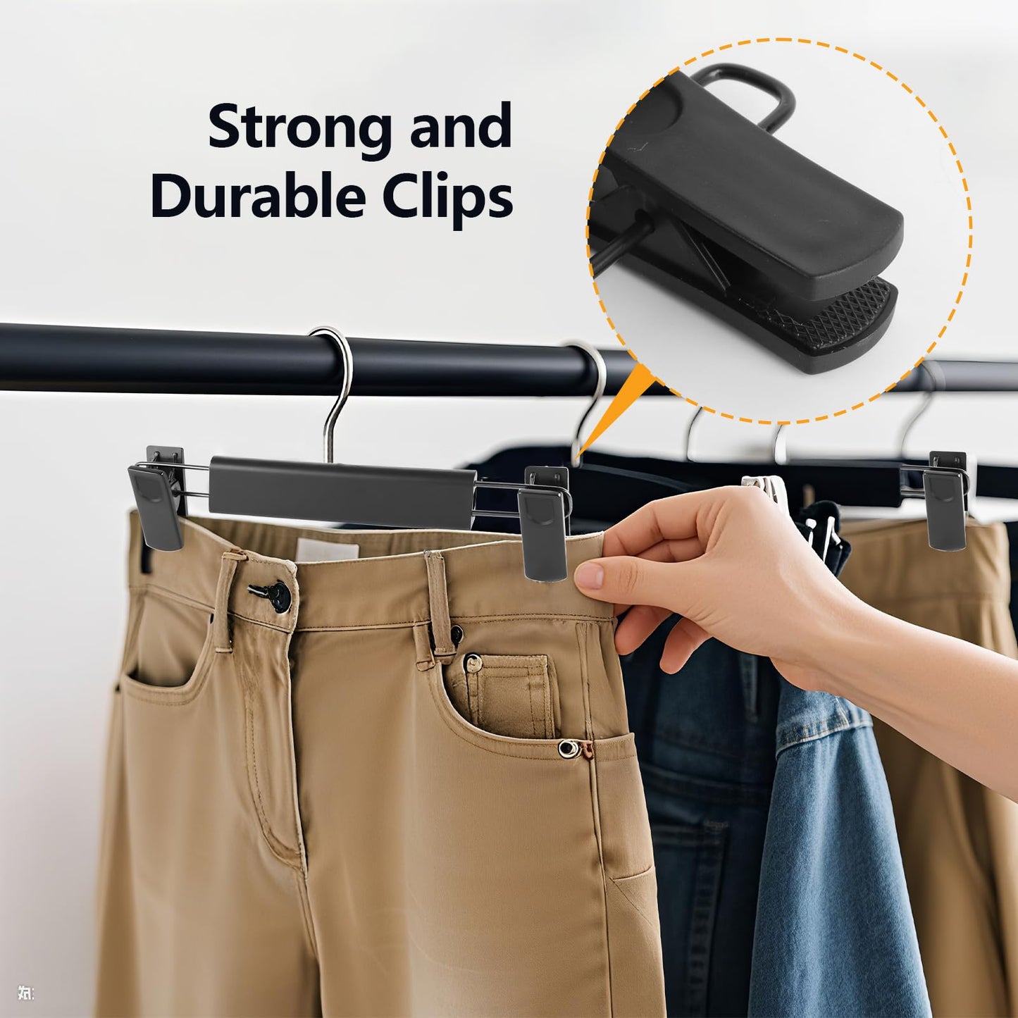 Trouser Hanger, 10Pack Plastic Pant Hangers Space Saving Skirt Hangers with Clips Adjustable Non-Slip Coat Suit Metal Heavy Duty Chrome Clothes