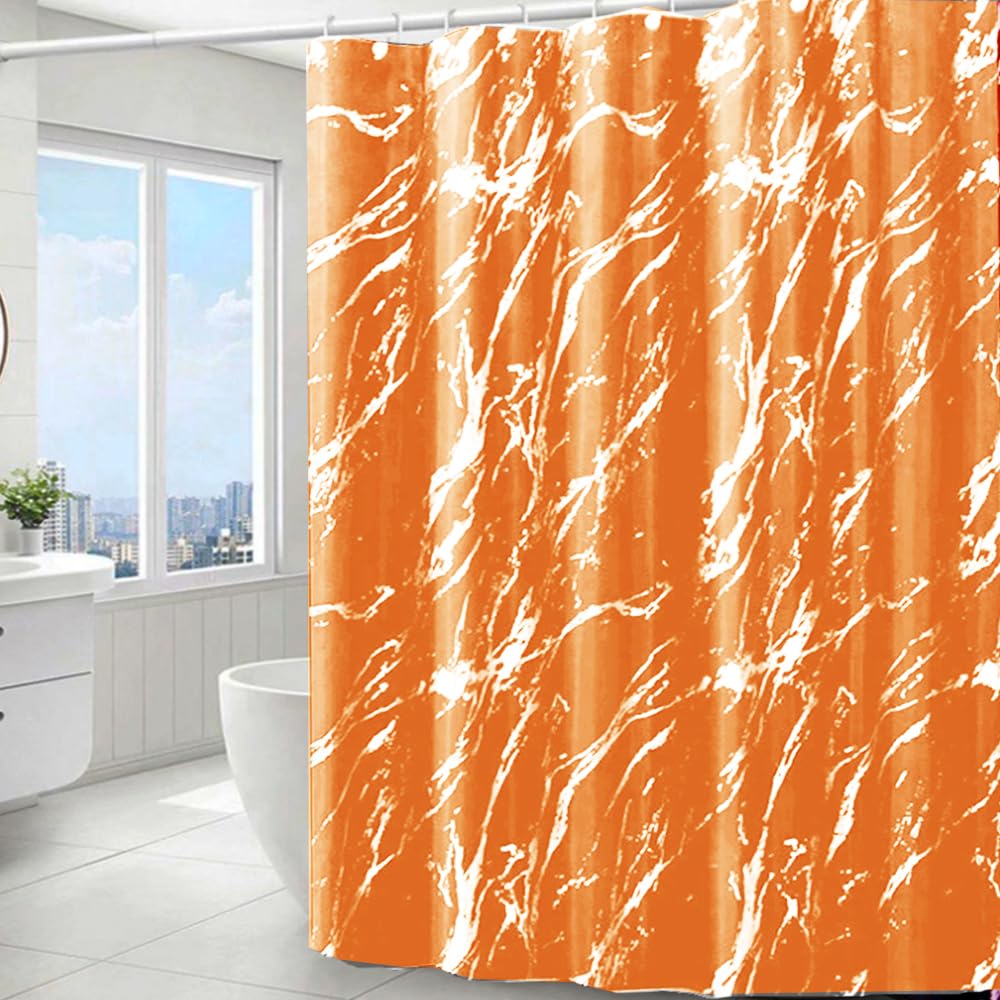 Orange Shower Curtain 180x180cm orange Marble pattern shower curtains Water Resistant Quick Dry Polyester Bathtub Shower Curtain with 12 Hooks for Wet
