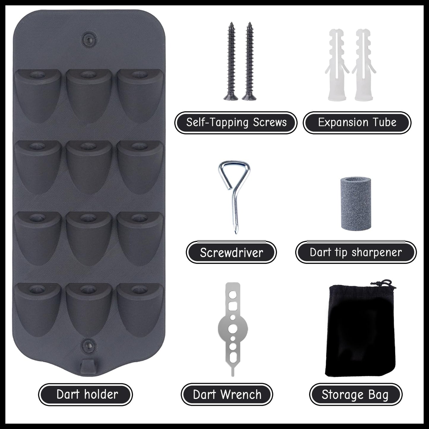 Extguds Dart Holder Wall Mount,Dart Display Rack,Dart Stand Displays 12 Steel/Soft Tip Darts,with Storage Bag,Screws, expansion tube,Screwdriver