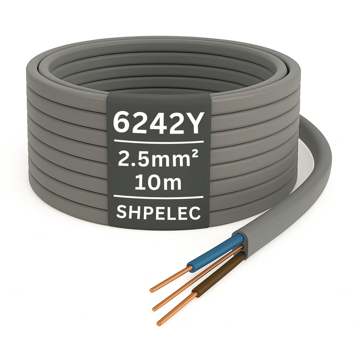 SHPELEC? 6242YH Twin and Earth Cable - 2.5mm | Electrical Mains Socket Ring Wire BASEC Approved - Multiple Lengths (10metres - 2.5mm Twin and Earth
