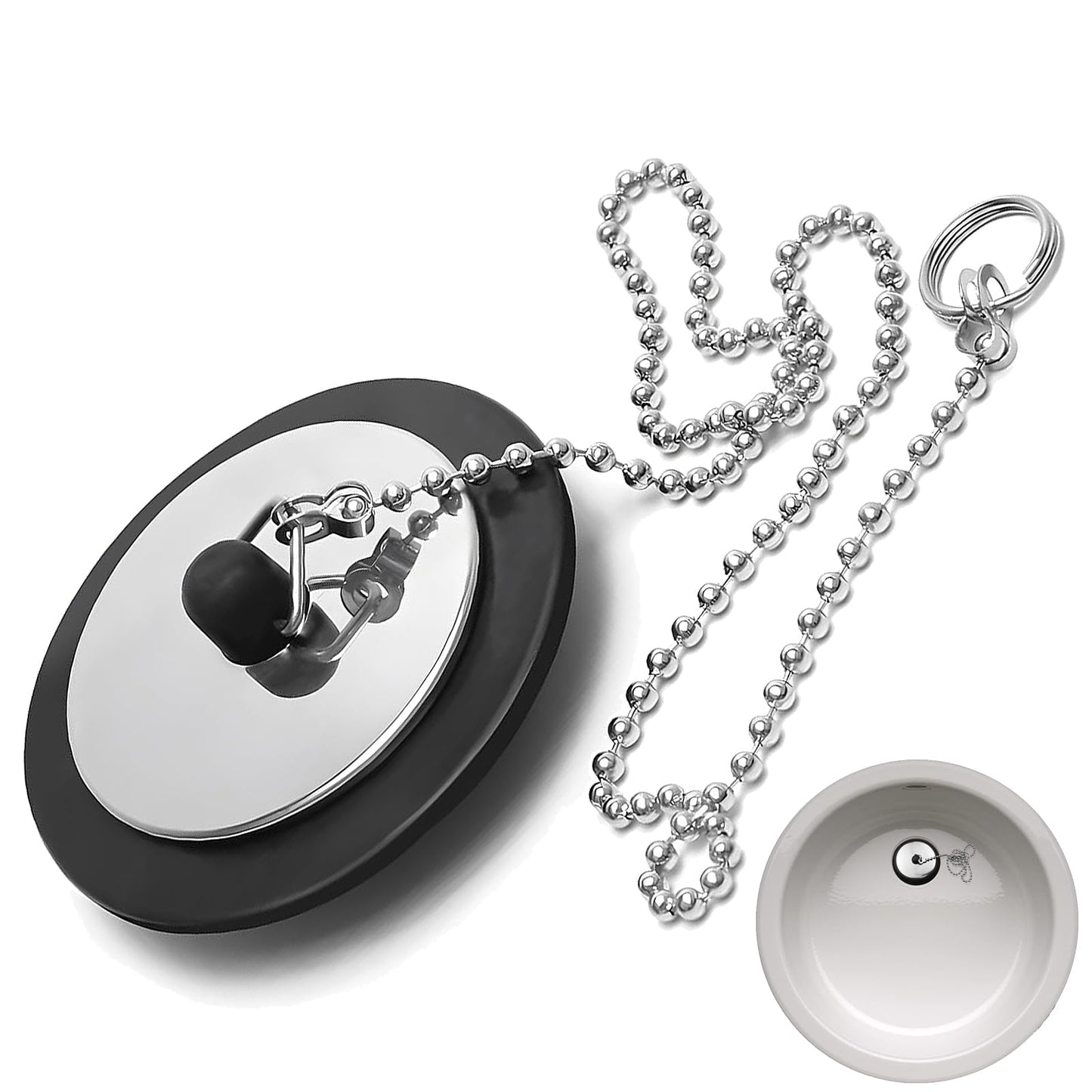 Universal Bath Plug with Stainless Steel Chain, Bathroom Sink Plug Replacement, Bath Plug and Chain, Bath Plug Replacement