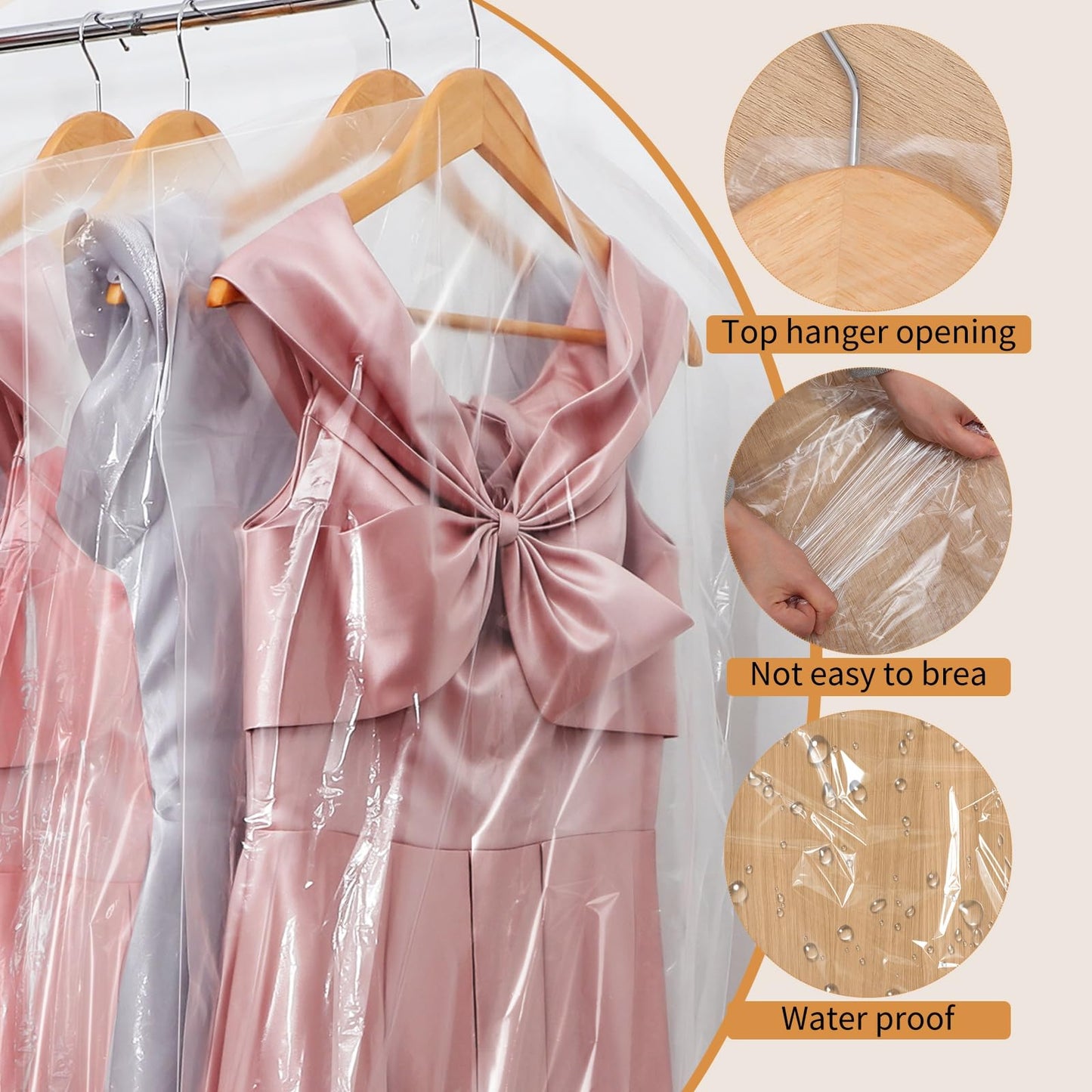 35 Pack Plastic Clothes Covers, Dry Cleaning Bags, Garment Bags 60 * 140 cm